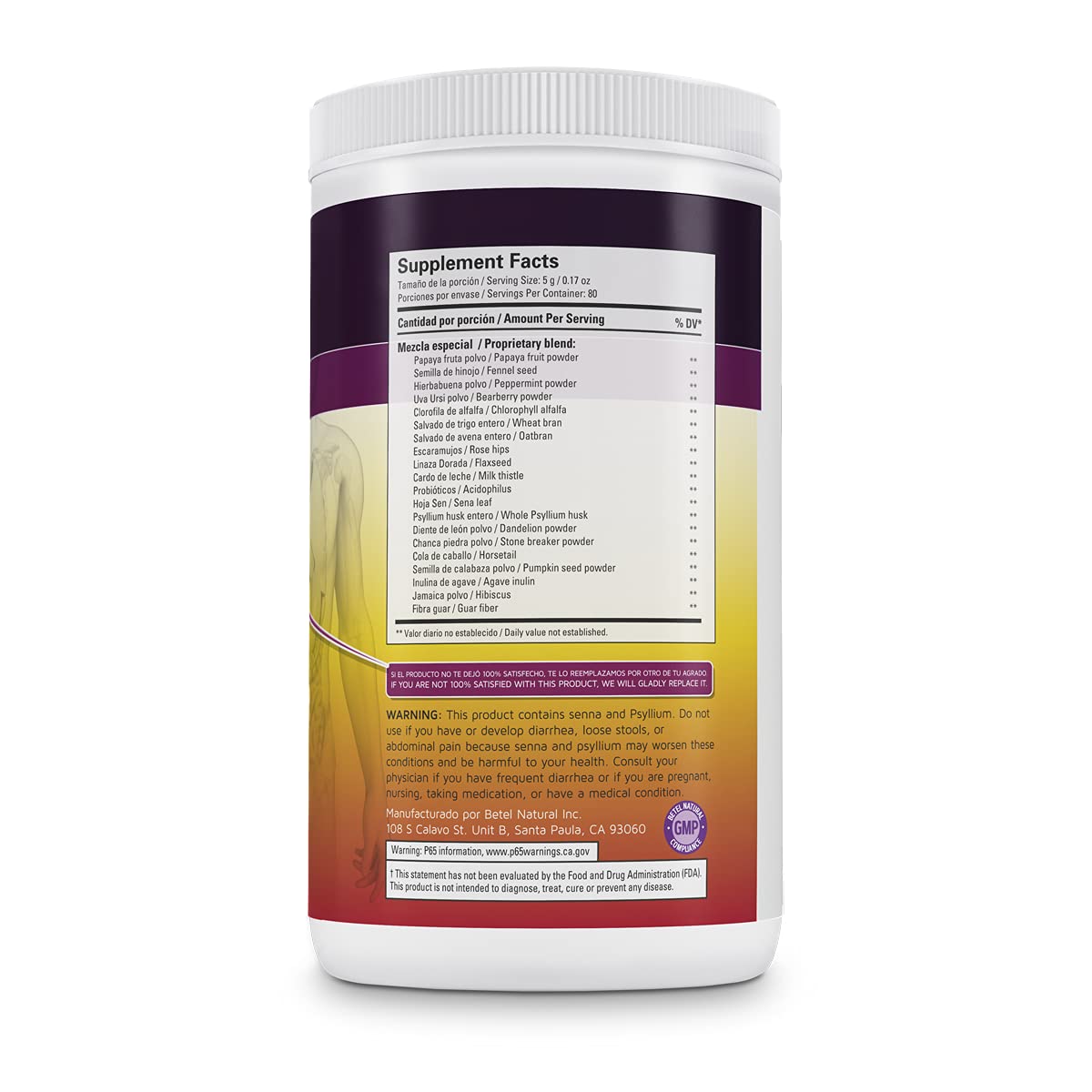 Detoxsan Total Detox Powder - Colon Cleanse and More - Betel Natural 14 Oz