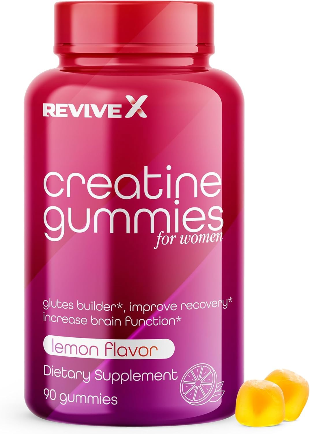 Revive X Glute Gummies, Creatine Gummies 3G, Lemon Drop, 30 Servings, 90 Count, Monohydrate, Muscle Builder, Creatine for Women, Creatine, Glutes Gummies, (Award Winning)