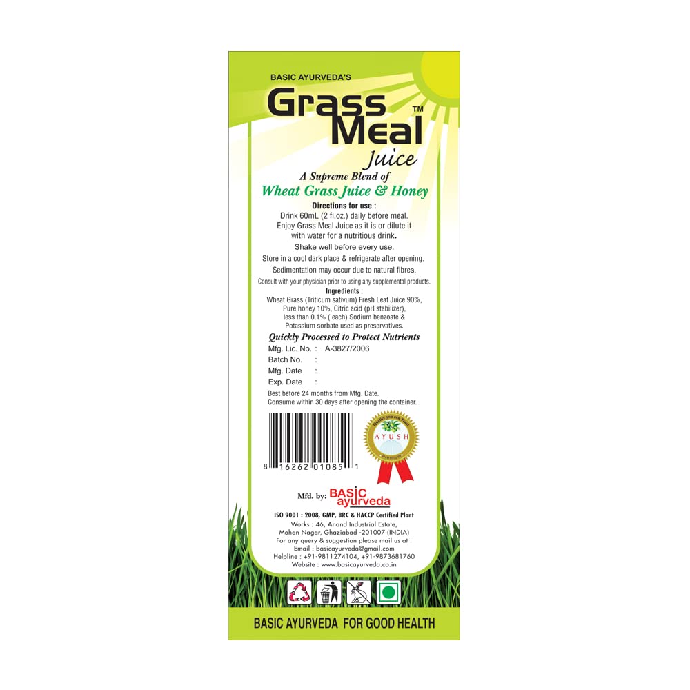 BASIC AYURVEDA Wheat Grass Juice with Honey Organic Pure Grass Meal Juice Purifying Natural Herbal Drink for Immune Support 1623 Fl Oz 480ml