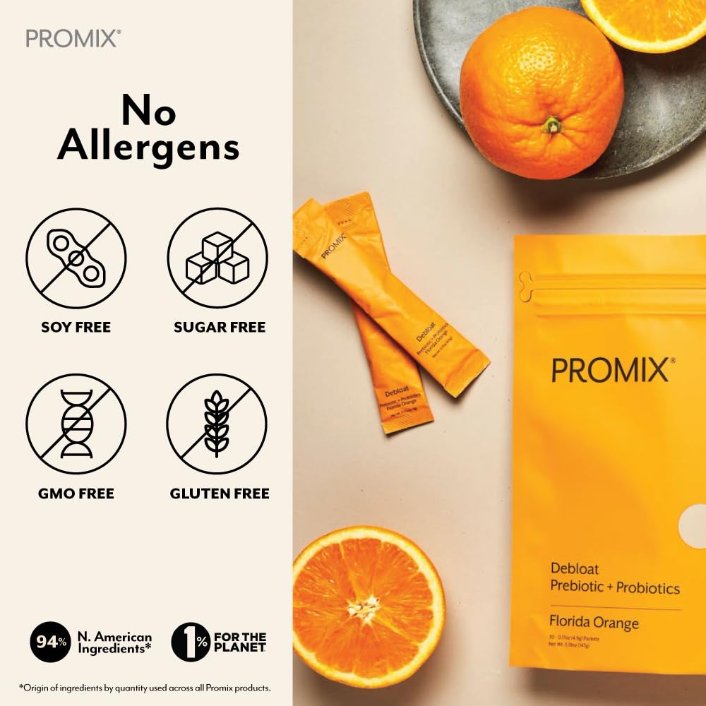 Promix Debloat Prebiotics and Probiotics with Baobab - Rich in Vitamin C, Bloating Relief, Immune Support - Orange - 30 Count