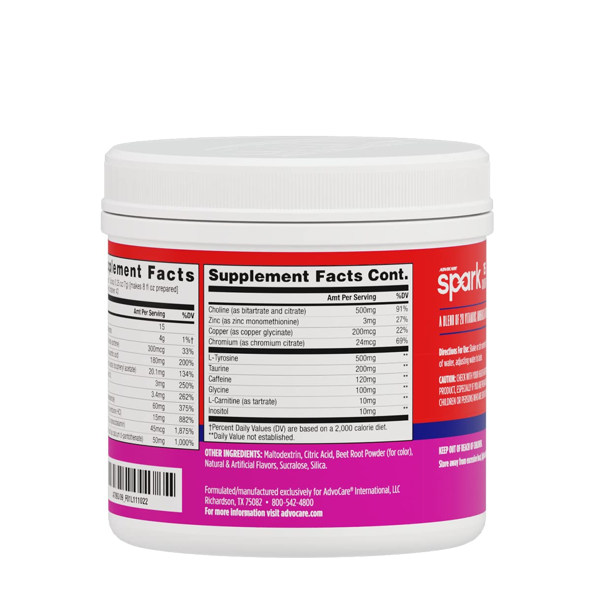 AdvoCare Spark Vitamin & Amino Acid Supplement - Focus & Energy Drink Powder Mix with Vitamin A, B-6, C & E - Also Includes L-Carnitine & L-Tyrosine - Fruit Punch - 10.5 oz