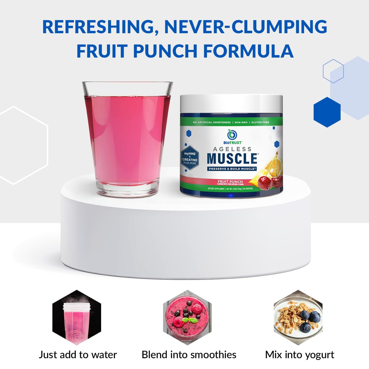 BioTrust Ageless Muscle Builder - Creatine HMB Powder with Vitamin D3 & Betaine - Build & Preserve Naturally Declining Muscle Mass & Strength - Fruit Punch, 30 Servings