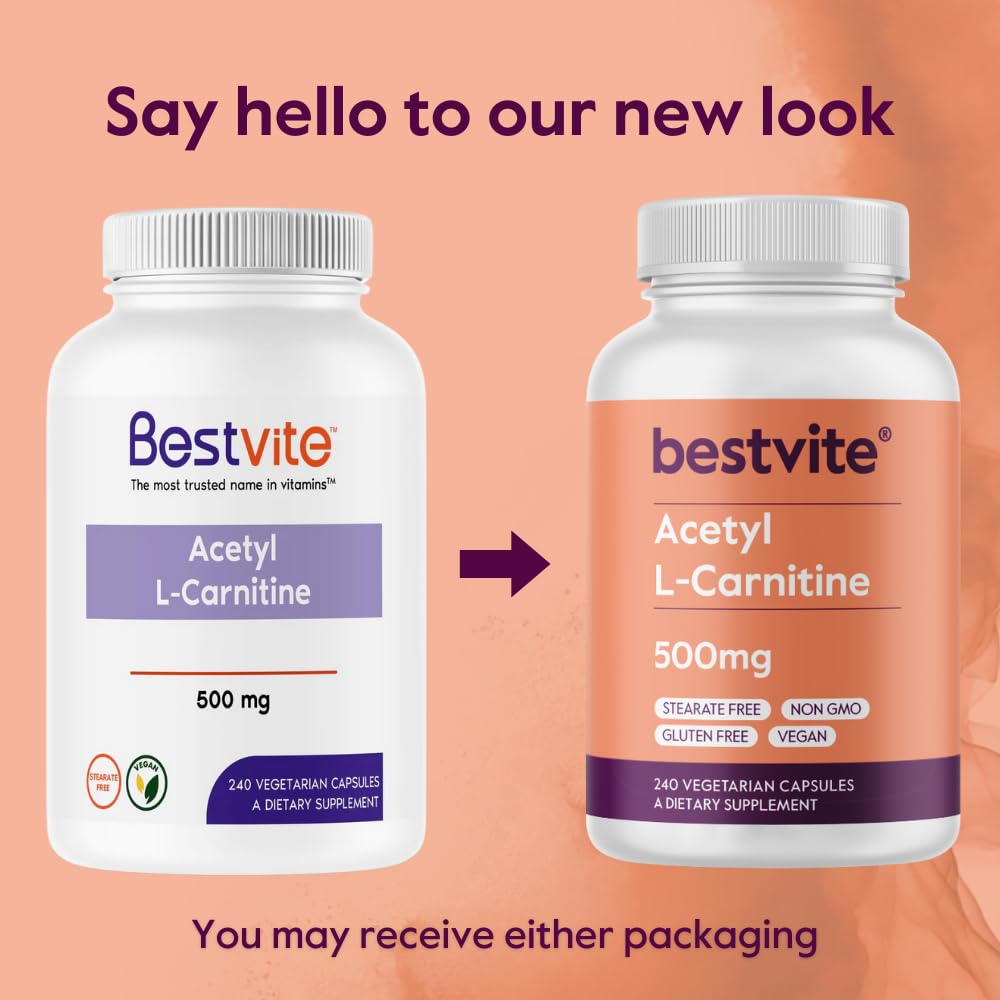 BESTVITE Acetyl L-Carnitine 500mg (480 Vegetarian Capsules) (240 x 2) - No Stearates - Vegan - Non GMO - Gluten Free