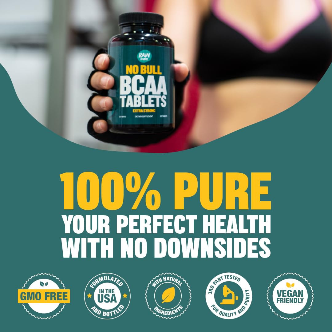 Raw Barrel BCAA Tablets - 120 Extra Strong 1000mg Pills - 2:1:1 Ratio Branched Chain Amino Acid Supplement - Non-GMO Natural Ingredients