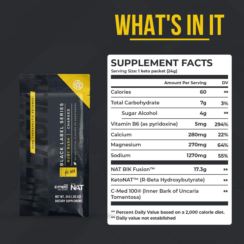 Pruvit Keto//OS Black Label Series Ruby Rush- Charged Pure Therapeutic Ketones for Muscle Growth and Avoiding Muscle Breakdown - .84 OZ
