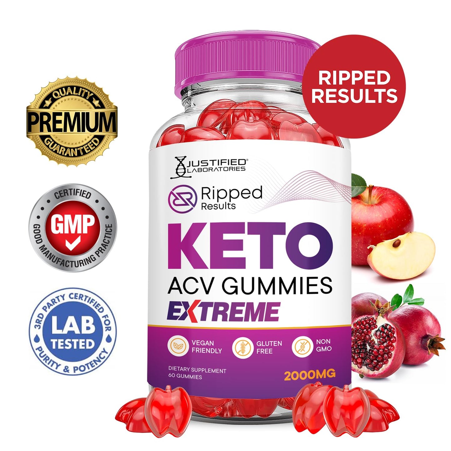 (5 Pack) Ripped Results Keto ACV Gummies Extreme 2000MG Ripped Results Keto Gummies Apple Cider Vinegar Formulated with Pomegranate Beet Juice Powder B12 Vegan Non GMO 300 Gummys