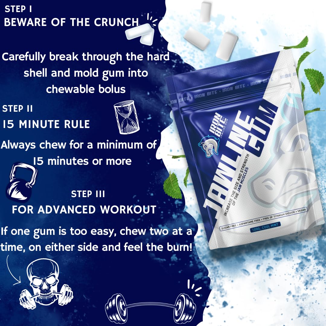 Iron Bite Jawline Gum 25 month supply Hard Chewing Gum For Strong Jawline Sugar Free Mewing Gum Mint Chewing Gum For Jaw Training