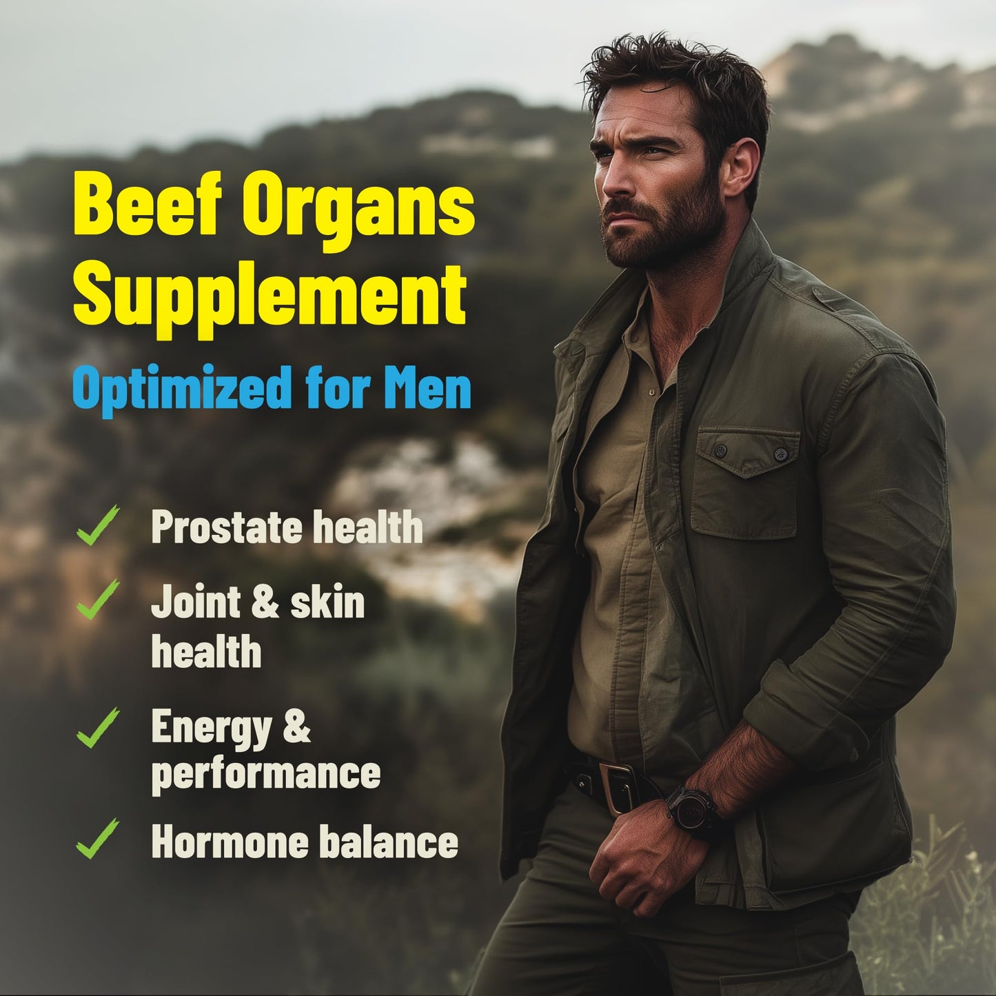 Grass Fed Beef Organ Supplement for Men - Male Optimization Pills - 6 Vital Beef Organs to Drive Prostate Health & Peak Performance, Made in USA, 60 Capsules