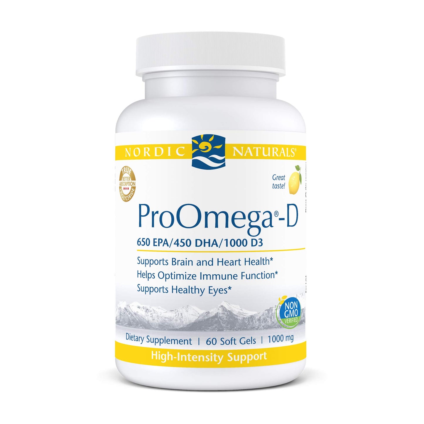 Nordic Naturals ProOmega-D, Lemon Flavor - 60 Soft Gels - 1280 mg Omega-3 + 1000 IU D3 - High-Potency Fish Oil - EPA & DHA - Brain, Eye, Heart, & Immune Health - Non-GMO - 30 Servings