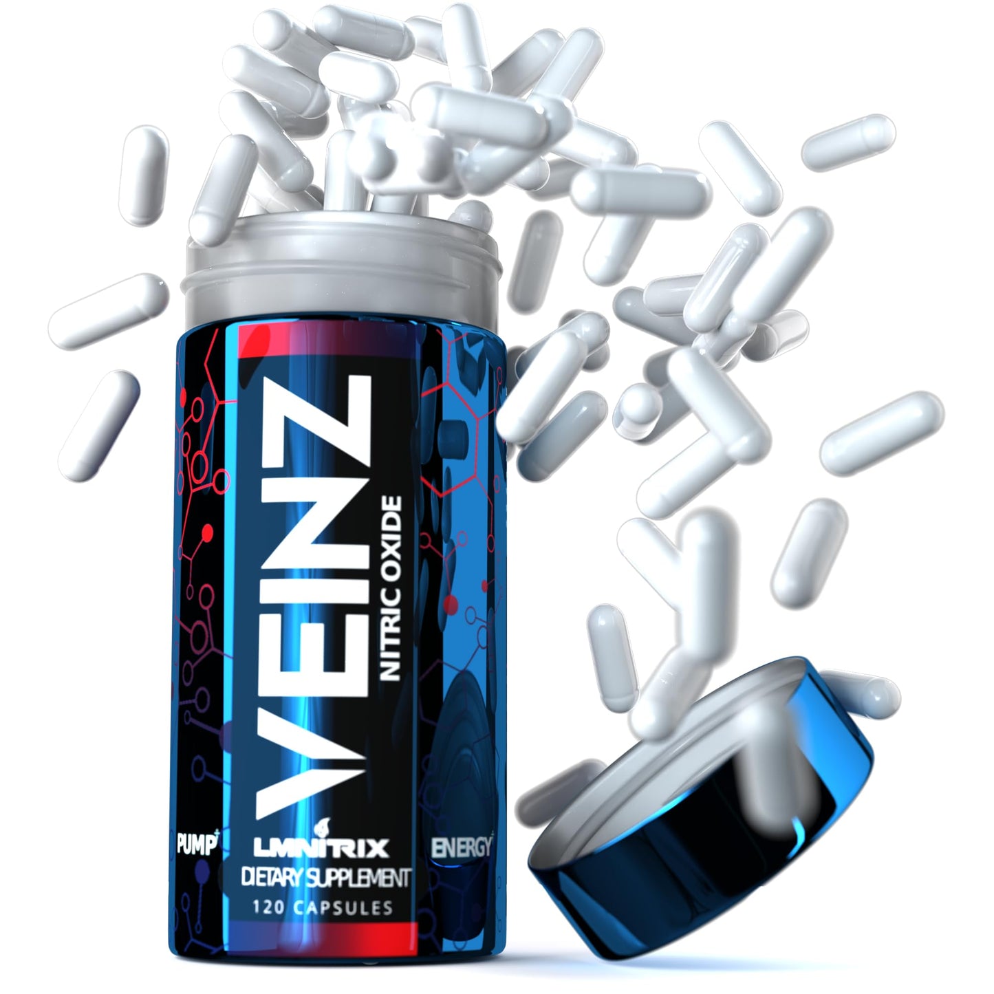 LMNITRIX VEINZ Pills 120ct ✮ Nitric Oxide Supplement with L-Arginine, L-Citrulline & ALA ✮ N.O. Booster Pump Pills ✮ Top Muscle Mass Pill for Men ✮ 120 Capsules