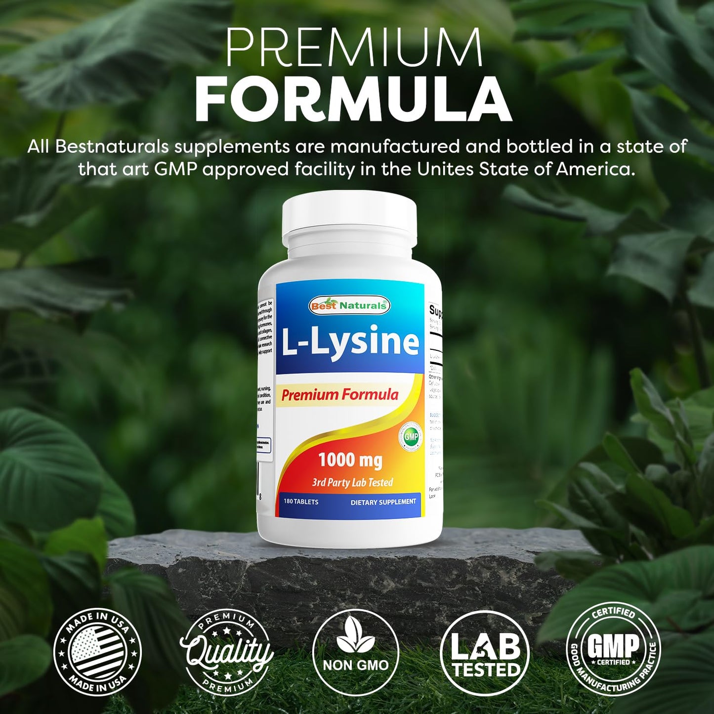 Best Naturals L-Lysine 1000mg 180 Tablets - Double Strength Lysine for stronger immune health & cold sores