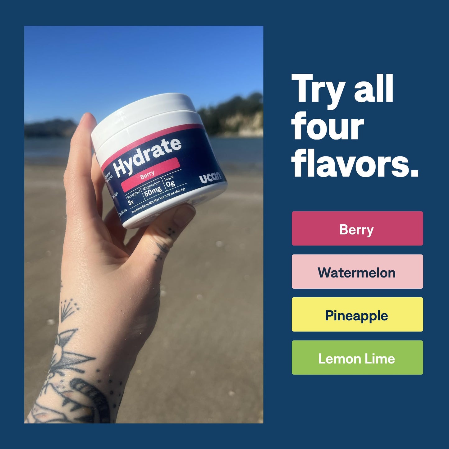 UCAN Hydrate Electrolyte Drink Mix (Berry, 30 Servings) Sugar-Free, Keto-Friendly, Vegan, Non-GMO, Gluten-Free Electrolyte Powder with Potassium & Magnesium for Runners & Athletes