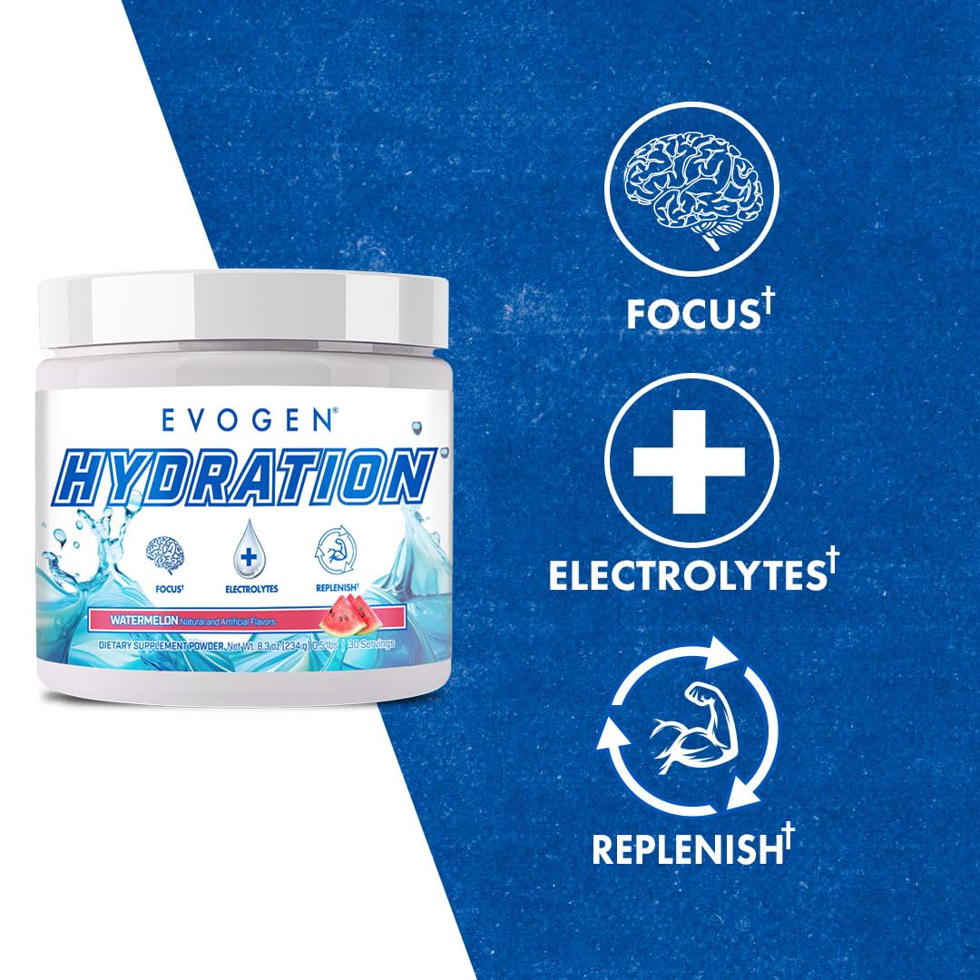 Evogen Hydration - Electrolytes Powder | Sugar-Free Electrolyte Powder Supplement for Hydration, Energy, and Recovery | Coconut Water, B Vitamins, Potassium | Watermelon | 30 Servings