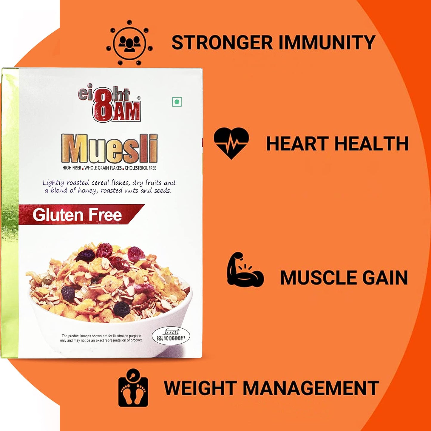 8AM Muesli Gluten Free Dry Fruits and a Blend of Honey Roasted Nuts and Seeds