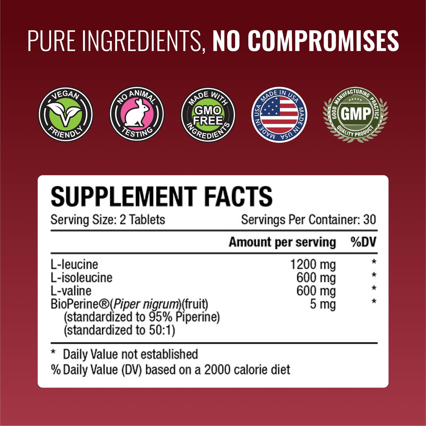 Approved Science BCAA Supplement - 180 Tablets - 2400mg - Increase Performance and Enhance Muscle Development - L-Leucine, L-Isoleucine, L-Valine - Made in USA, Non-GMO
