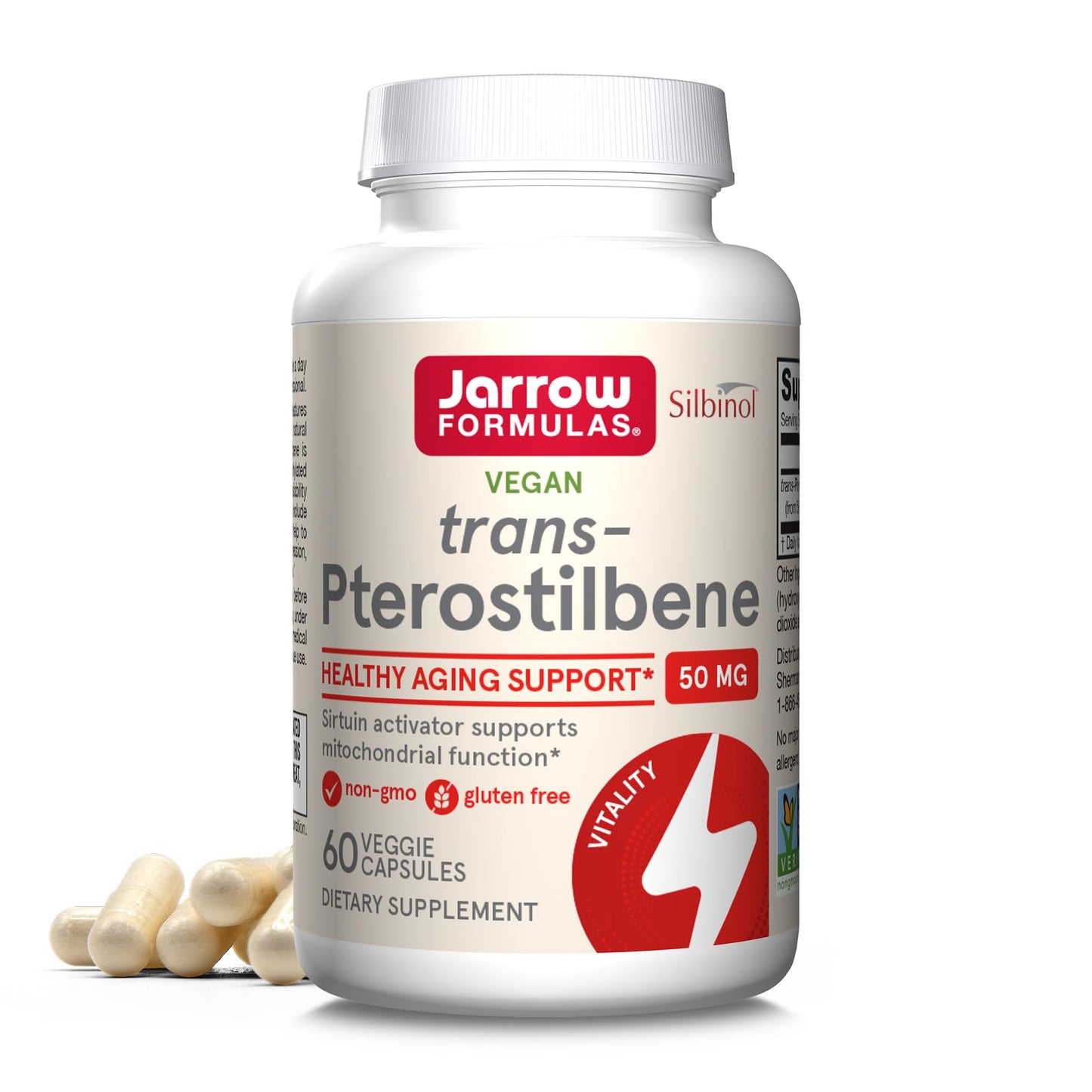 Jarrow Formulas Pterostilbene 50mg for Antioxidant Support, Dietary Supplement Supports Healthy Aging, 60 Veggie Capsules, 60 Day Supply