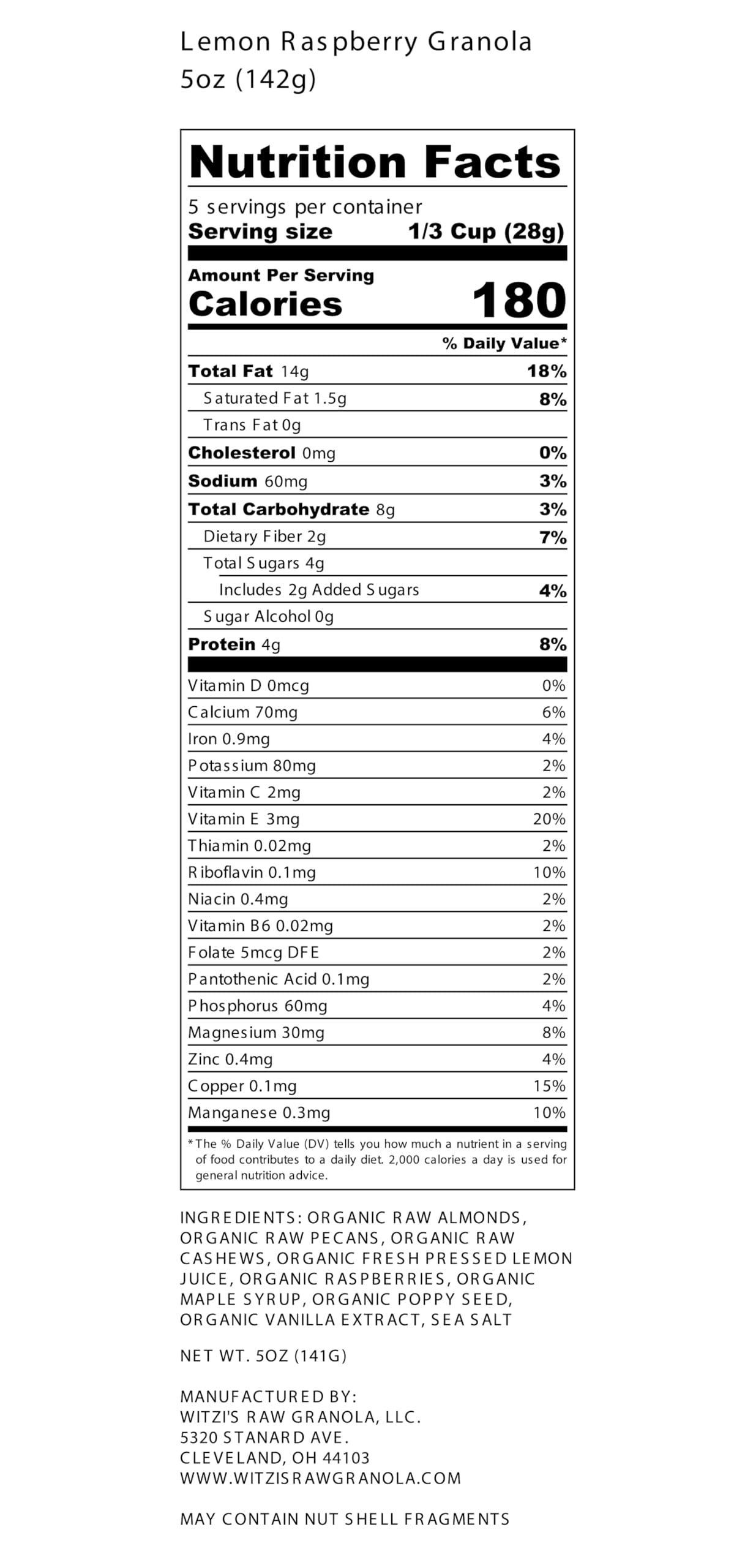 Witzis Grain Free Granola Variety Pack Original Banana Berry Lemon Raspberry 5oz Pack of 3