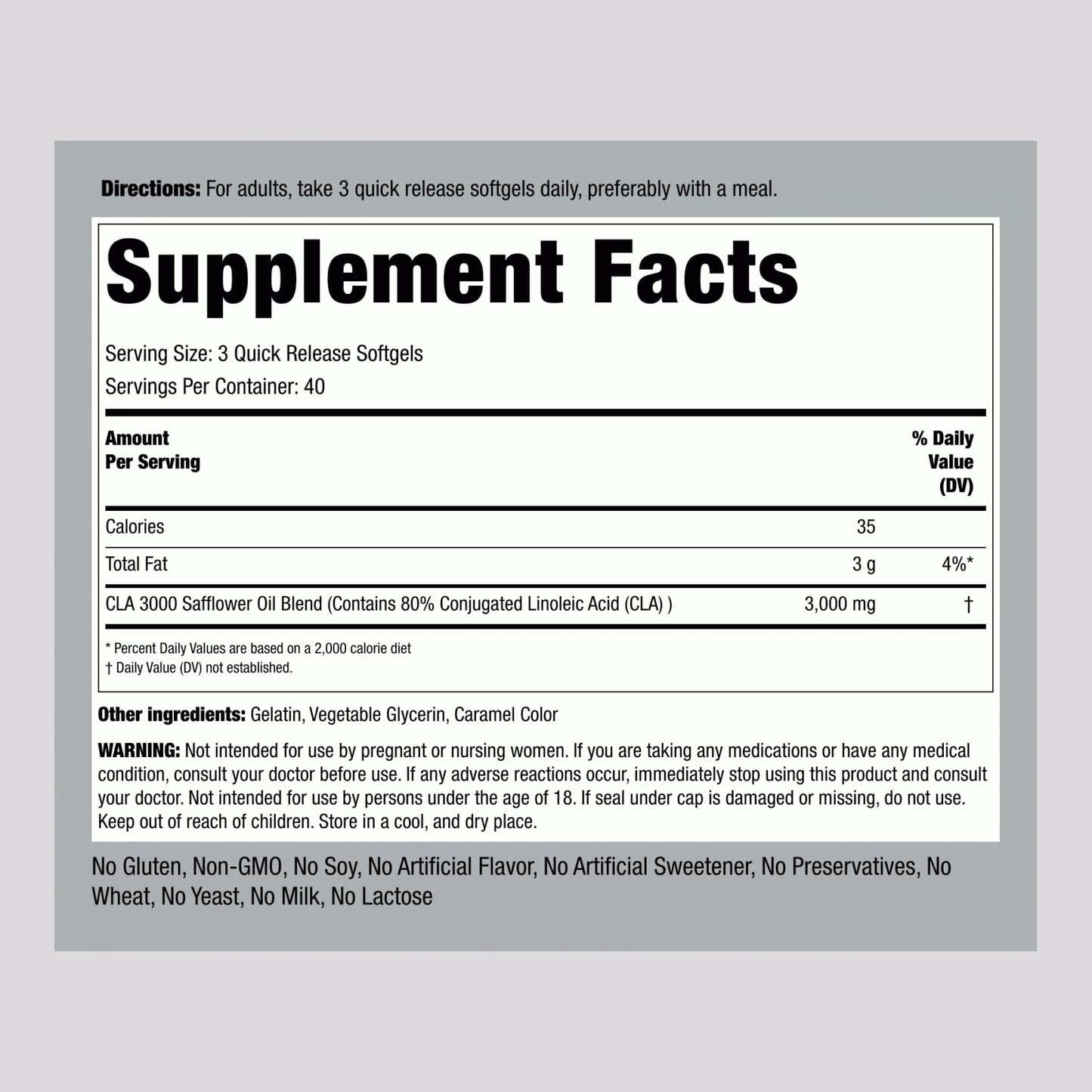 Piping Rock CLA Supplements | 3000mg | Conjugated Linoleic Acid | 120 Softgels | Non-GMO, Gluten Free