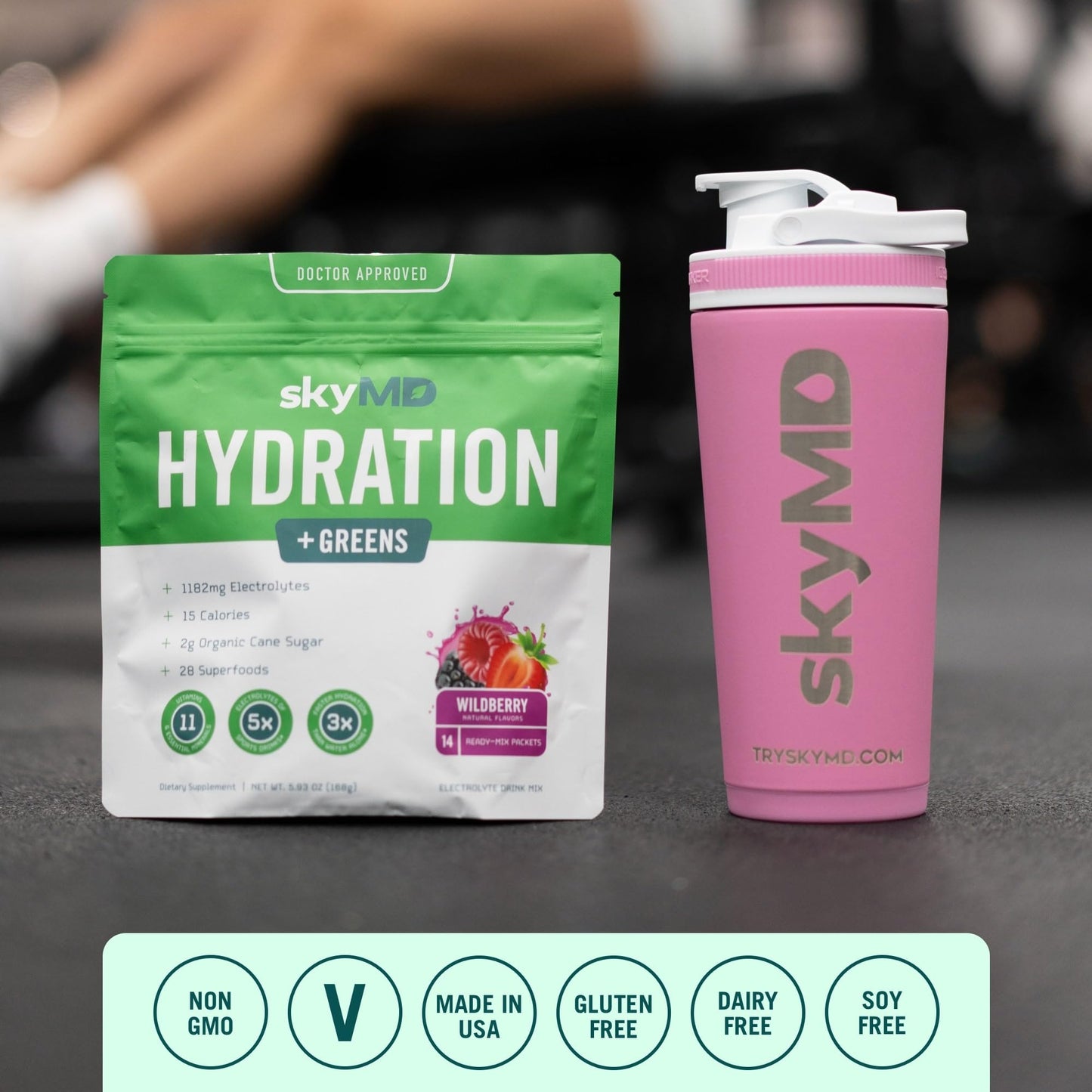 SkyMD Hydration + Greens Powder Packets with Electrolytes | Hydration Multiplier, 28 Superfoods, Supports Gut Health & Energy, Low Sugar & Calories | Mix in Water | 14 Single-Serving Sticks, Wildberry