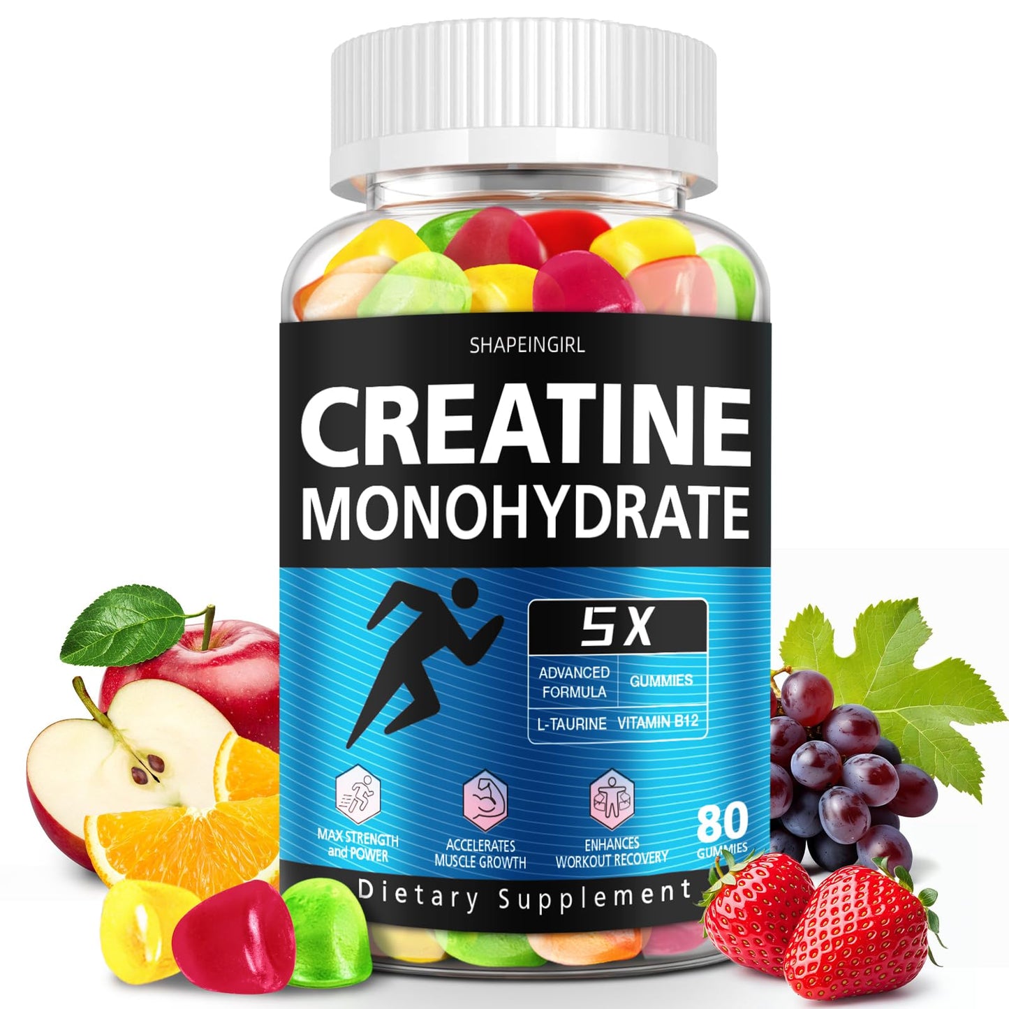 Creatine Gummies for Women and Men - Creatine Monohydrate Gummies , Gummies Supplements with Vitamin B12 for Muscle Gain, Strength, Energy Boost, Sugar Free, Vegan, Flavored Chewable 80 Count