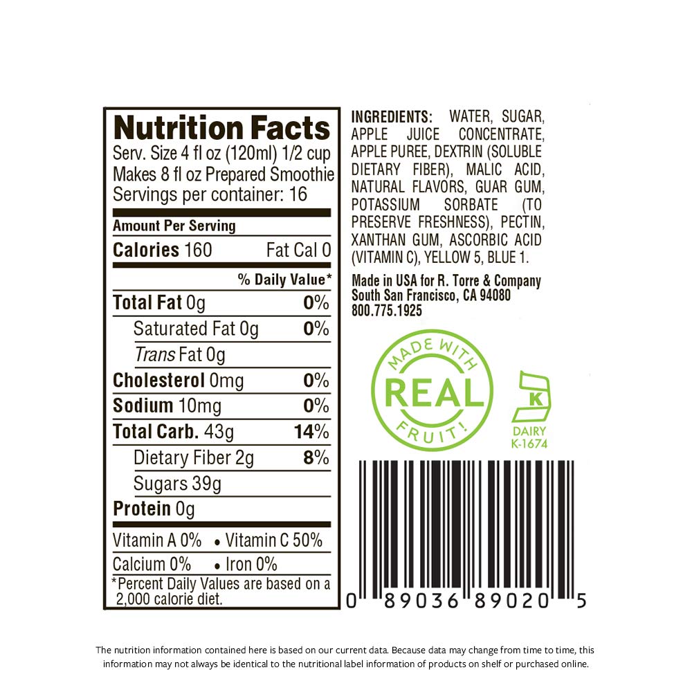 Torani Real Fruit Smoothie Mix Green Apple 64 Ounce