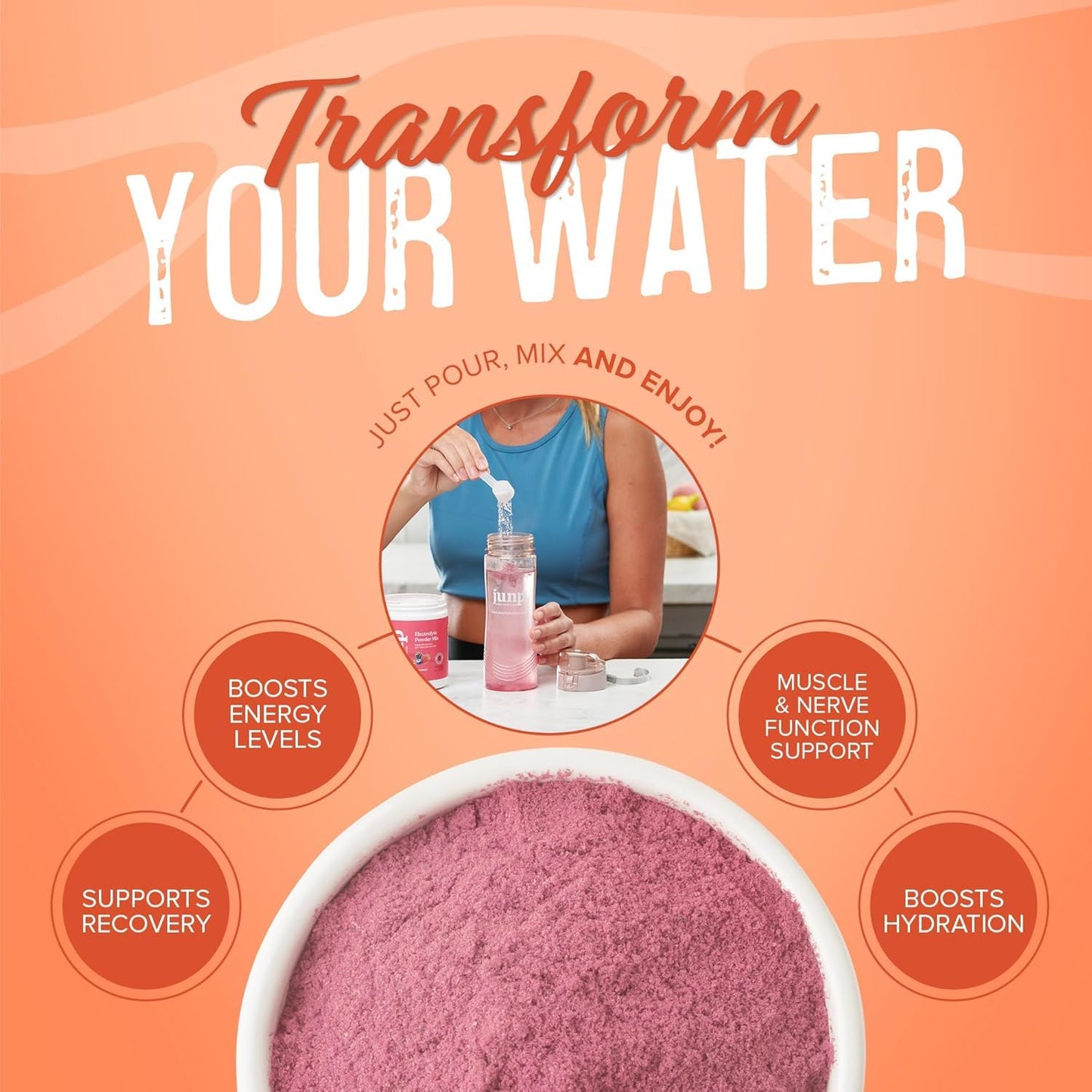 JUNP Electrolytes Powder No Sugar No Carbs - Orchard Fresh Juicy Peach Drink Mix - Potassium & Salt Electrolyte Hydration Powder Zero Calorie Sugar Free Electrolyte Powder, Keto Friendly, 180 Servings