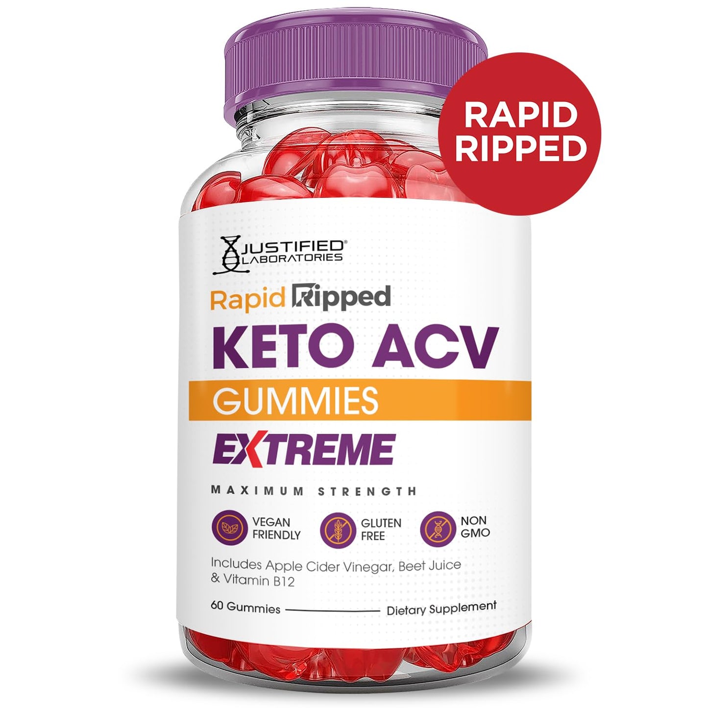 (2 Pack) Rapid Ripped Keto ACV Gummies Extreme 2000MG Rapidripped Keto Gummies Apple Cider Vinegar Formulated with Pomegranate Beet Juice Powder B12 Vegan Non GMO 120 Gummys