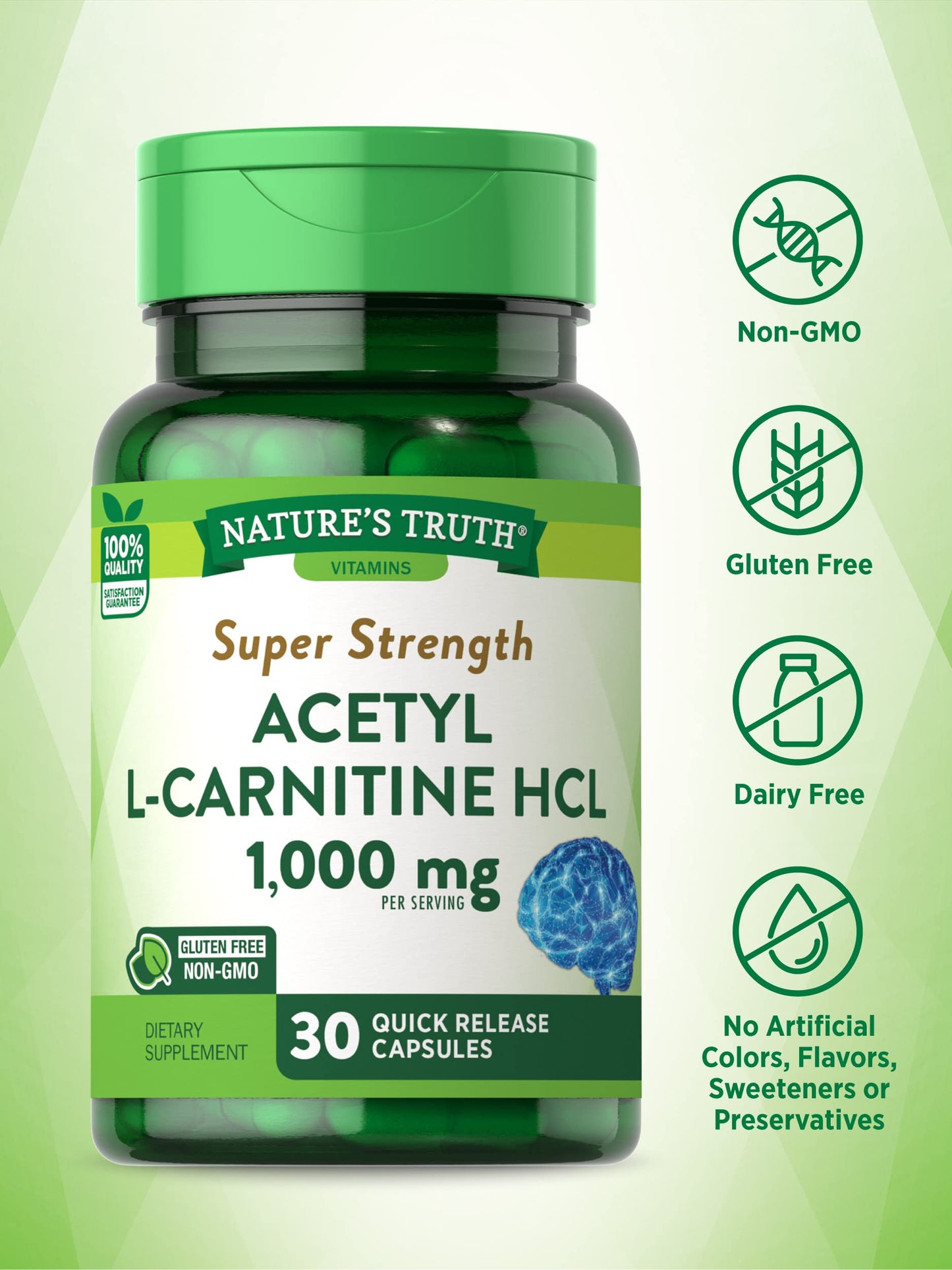 Nature's Truth Acetyl L-Carnitine 1000mg | 30 Capsules | Super Strength | Non-GMO & Gluten Free ALCAR Supplement
