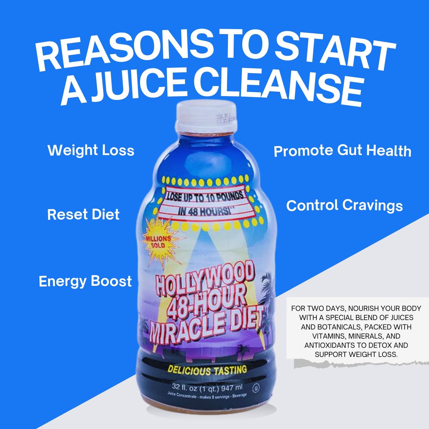 Hollywood Diet - 48-Hour Miracle Fruit Juice Cleanse Diet 2-Pack, Detox Cleanse for Weight Loss & Rejuvenation, Food Replacement, Fast Acting Diet, Weight Loss Drink, 32 Fl. Oz.