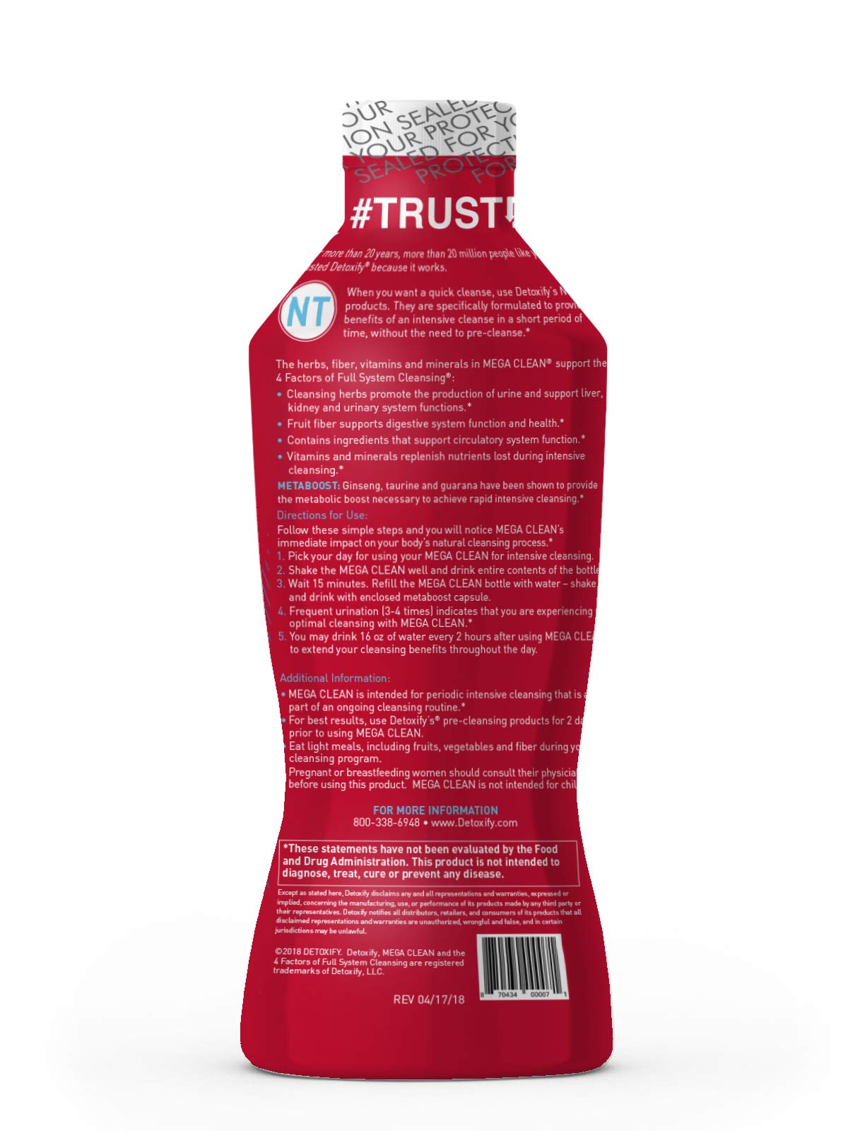 Detoxify - Mega Clean NT Herbal Cleanse - Tropical - 32 oz - Professionally Formulated Herbal Detox Drink - Enhanced with MetaBoost Eliminating Need for PreCleanse - Plus Sticker