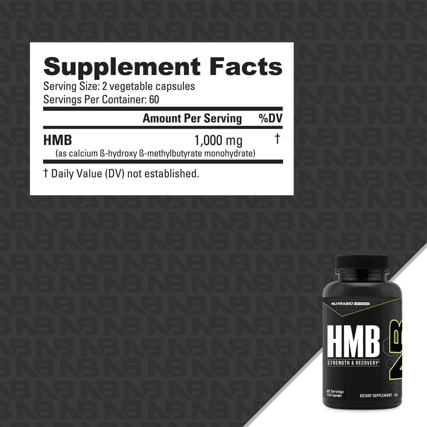 NutraBio HMB Supplement- HMB 1000mg- 120 Capsules