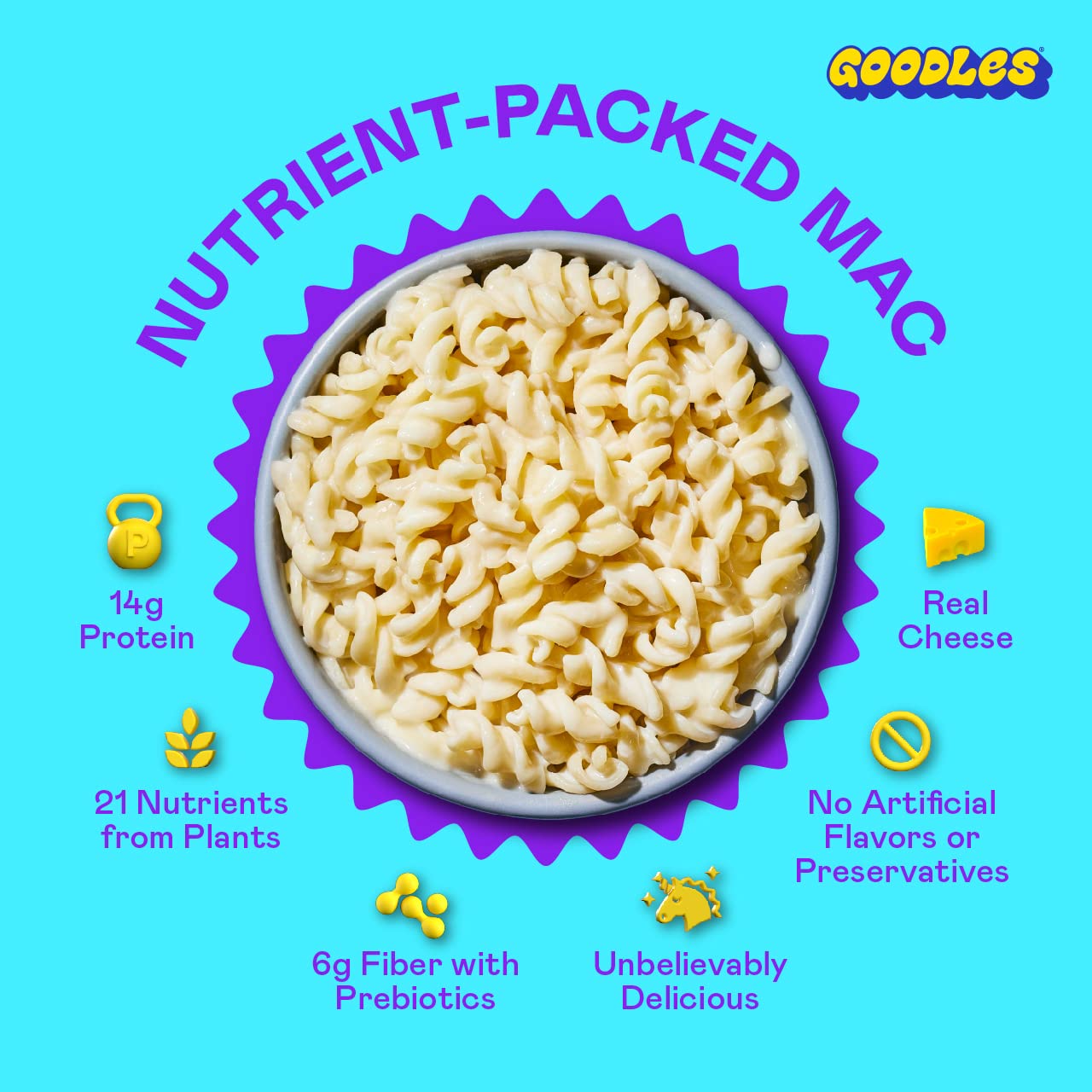 Goodles Twist My Parm Mac Cheese 4 Pack 6oz 14g Protein 6g Fiber with Prebiotics 21 PlantBased Nutrients and Made wREAL Cheese Clean Label Certified