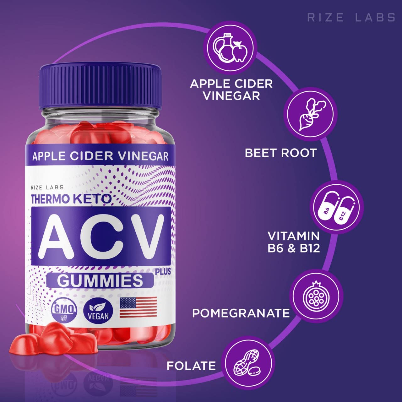 rize labs - Thermo Keto ACV Gummies for Advanced Weight Loss with Apple Cider Vinegar, Supplement Helps in Reducing Belly Fat, for Extra Strength (120 Gummies)