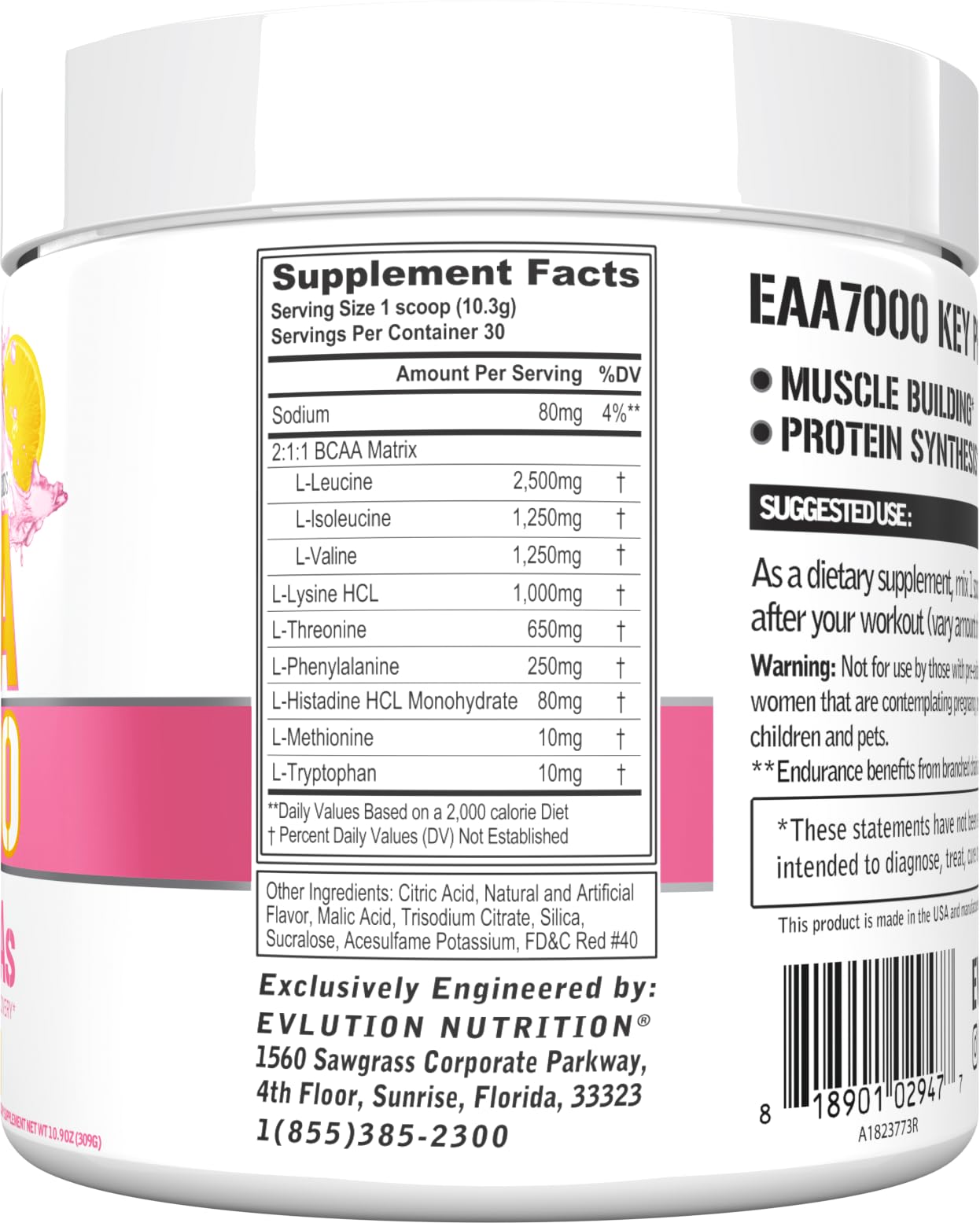 Evlution Nutrition EAA7000 - Pre & Post Workout Powder - Muscle Building + Recovery Supplement - 7g Essential Amino Acids + 5g BCAAs - Endurance + Energy Support - 30 Servings - Pink Lemonade