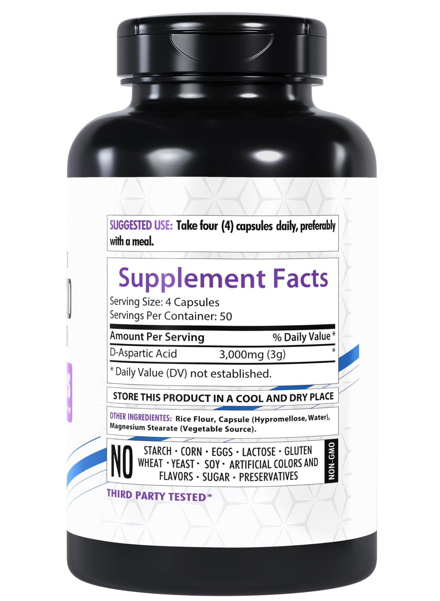 Healthfare D-Aspartic Acid 3000mg | 200 Veg Capsules | Premium Amino Acid Supplement | Non-GMO | Gluten-Free