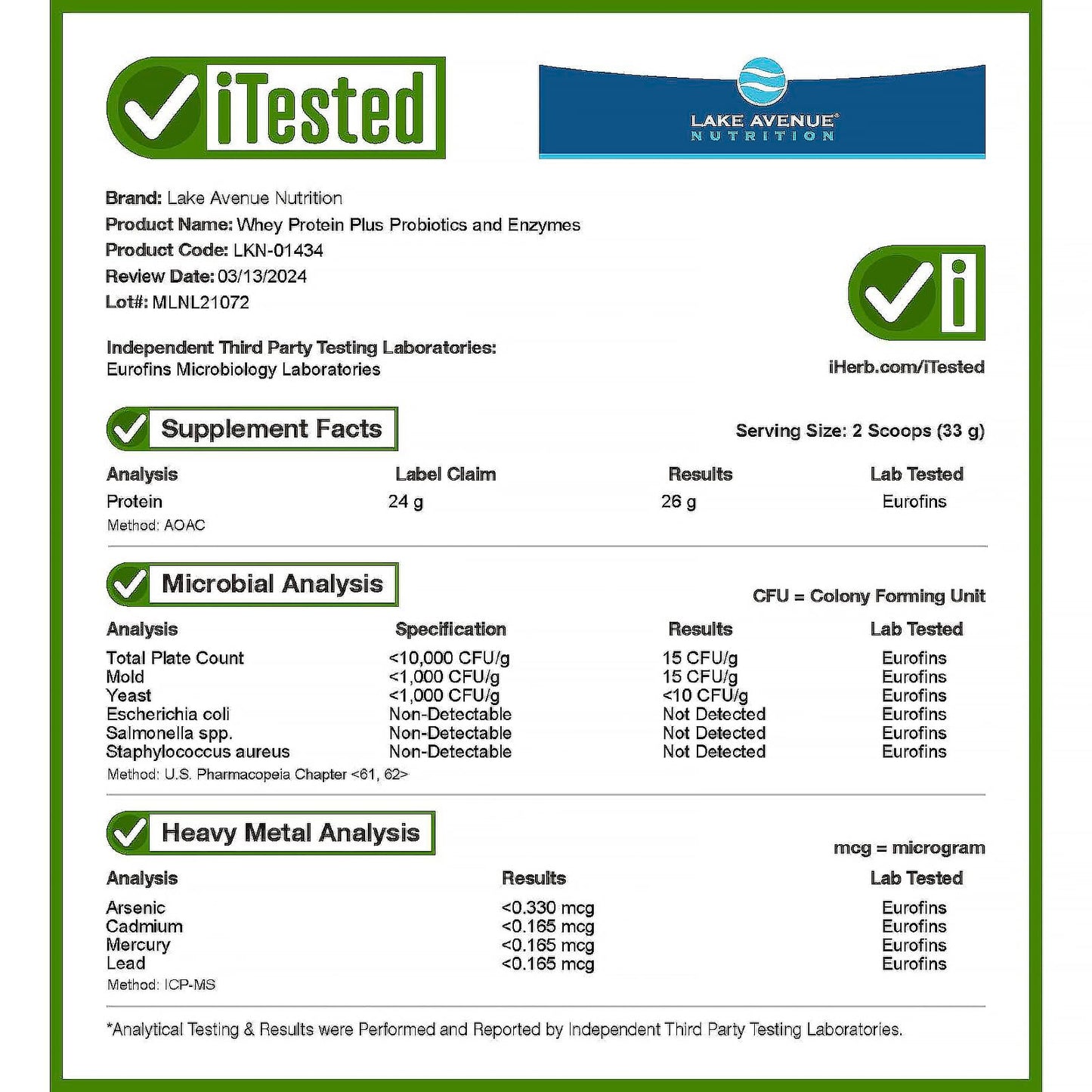 Lake Avenue Whey Protein Plus Probiotics and Enzymes, Unflavored, 5 lb (2.27 kg), Nutrition