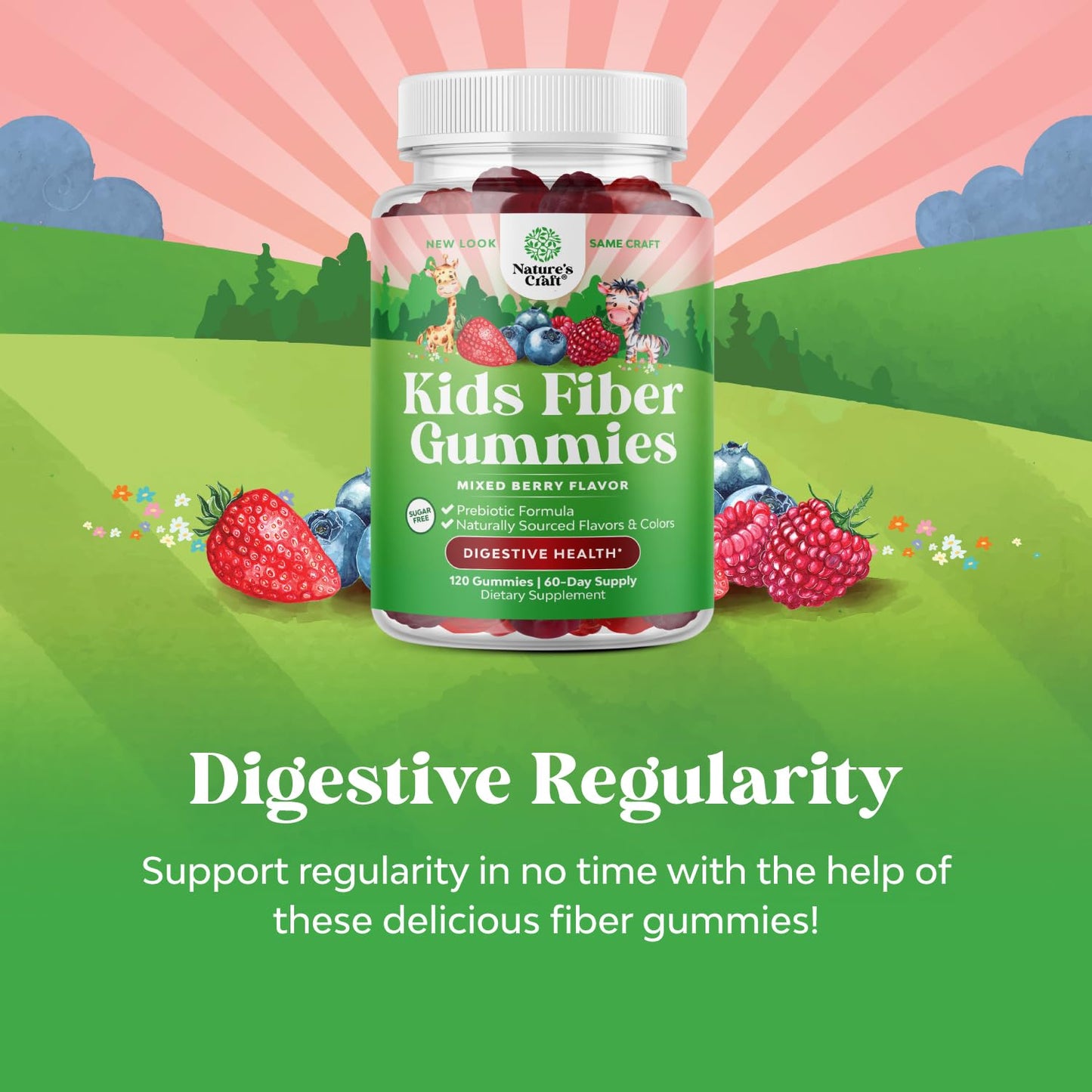 High Prebiotic Fiber Gummies for Kids - Dietary Fiber Supplements for Digestion & Constipation - Chicory Root Kids Immune Gummies - Non-GMO & Vegan Digestive Nutritional Supplements - 120 Count