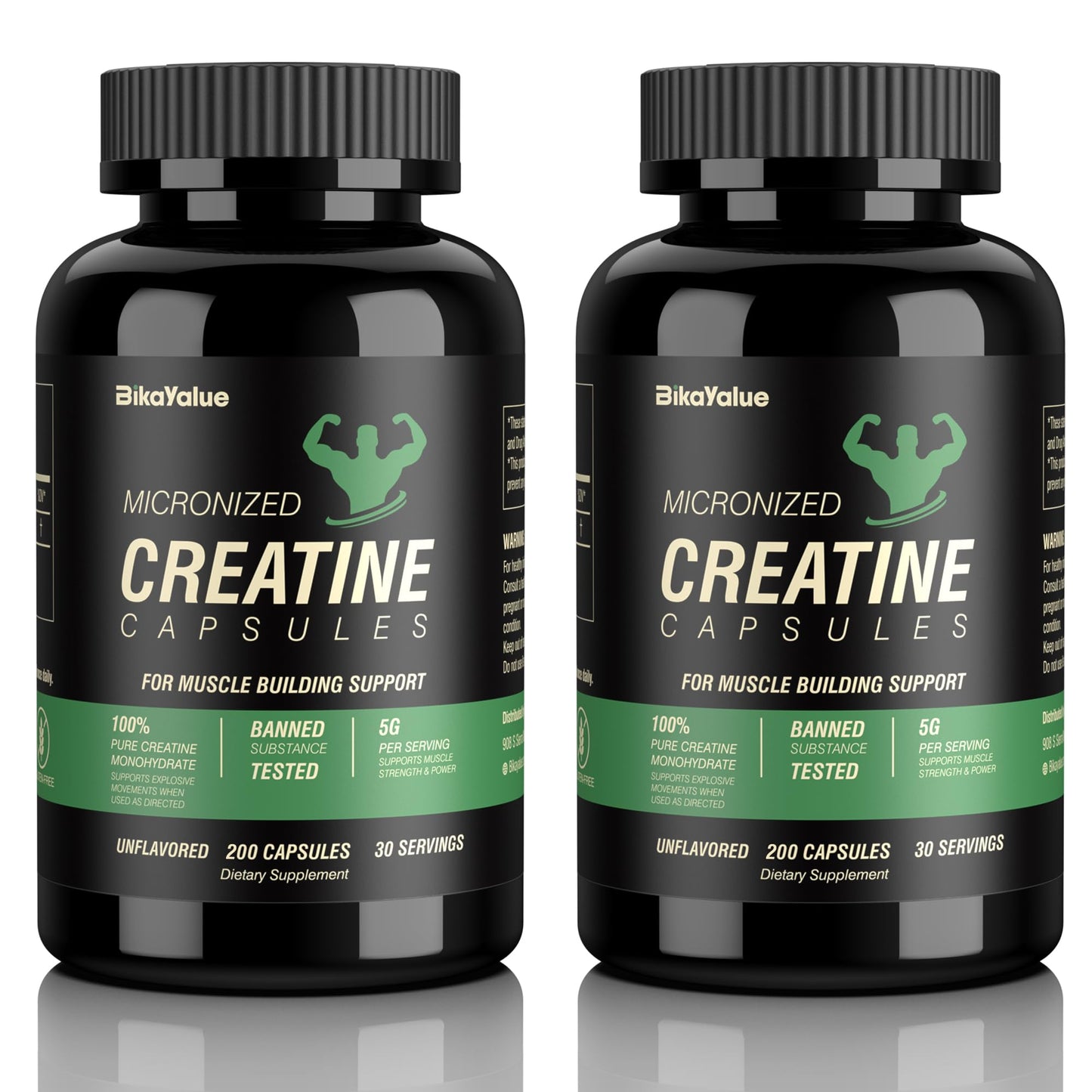 BIKAYALUE Micronized Creatine Monohydrate Capsules, Creatine Capsules Supplement for Muscle, Strength, Performance, Energy, Recovery, Gluten Free Creatine for Women and Men, 2Pack
