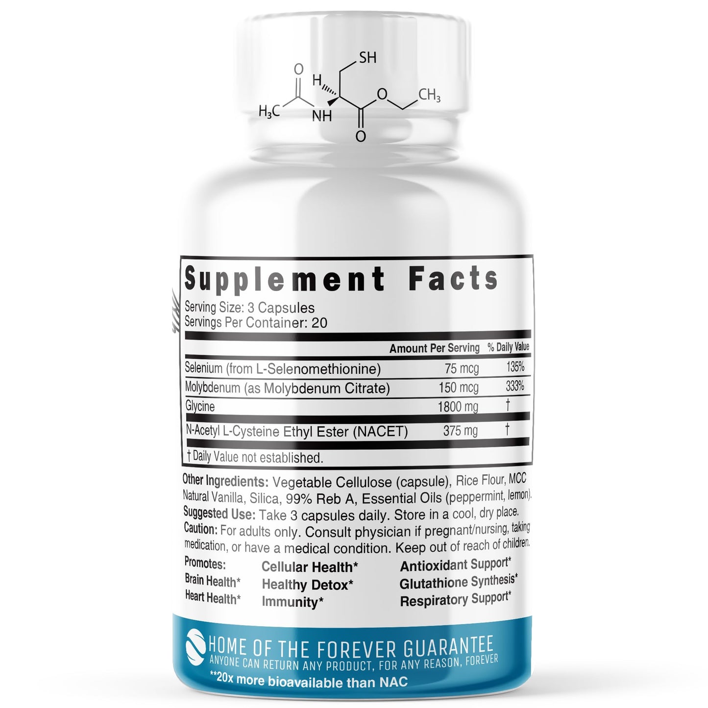 Nature's Fusions NAC Ethyl Ester + Glycine - Extra Strength 375mg - NACET 1800mg - 20x More Bioavailable Than GlyNAC - N-acetylcysteine - Anti Aging Supplement, Boost Glutathione (60 Capsule)