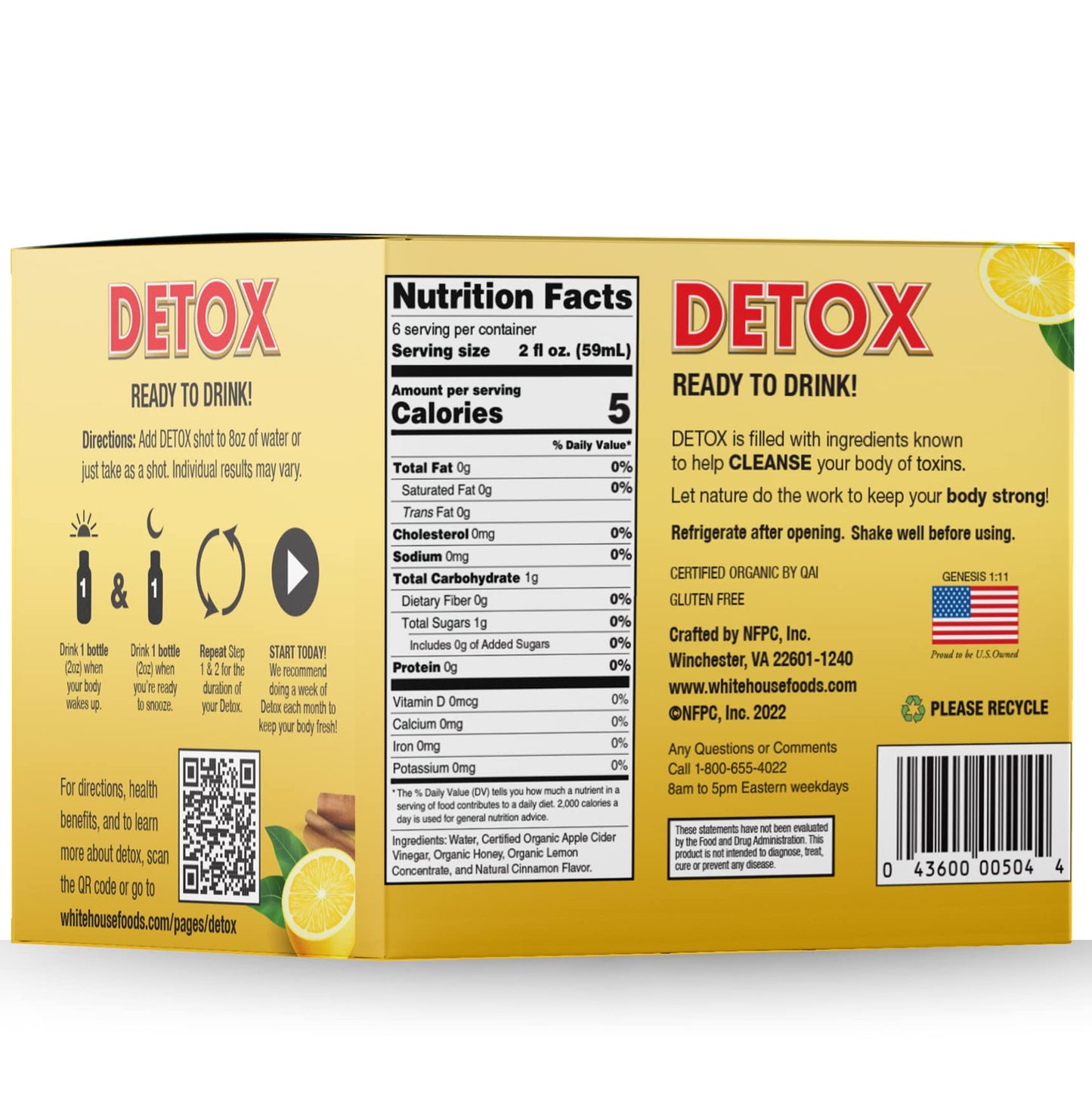 White House Detox Apple Cider Vinegar Shots, Raw Unfiltered, On the Go (Detox, Pack of 6)
