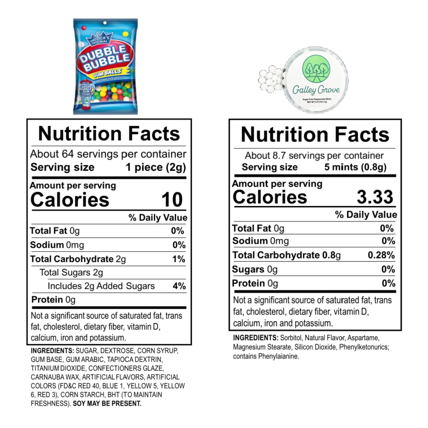 Dubble Bubble Mini Gumball Machine Refills 5 oz Bag 2Pack 12 inch 13mm Assorted Fruit Flavor Bubble Gum Bundle With Galley Grove SugarFree Breath Mints