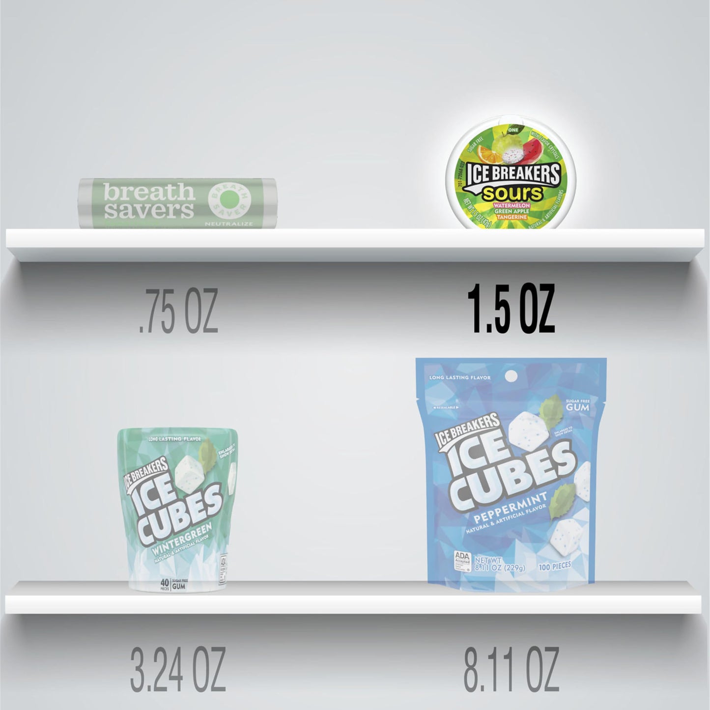ICE BREAKERS Sours Assorted Fruit Flavored Sugar Free Mints Tins 15 oz 8 Count