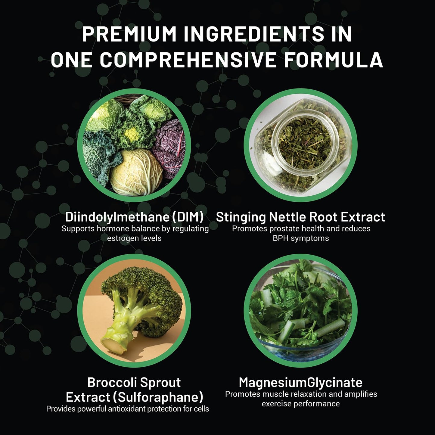 Premium DIM Supplement for Men | Estrogen Blocker & Aromatase Inhibitor | Diindolylmethane, Nettle Root Extract, Magnesium Glycinate & Sulforaphane | Hormone Balance & Liver Protection | 60 Capsules