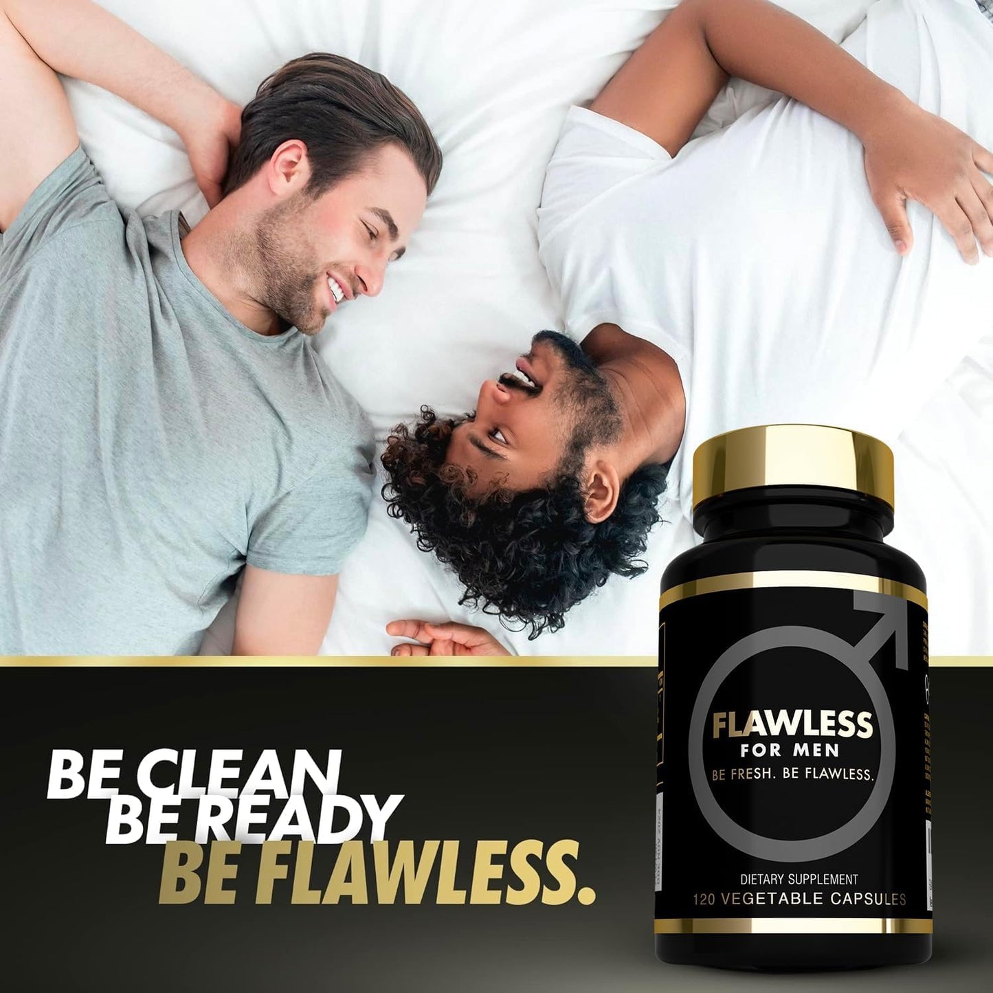 FLAWLESS FOR MEN USA'S Most Fiber Rich Supplement 120 Capsules Mega Dose 3000mg Blend Psyllium Husk, Aloe Vera, Chia Seed & Flaxseed Powder Gut Health, Cleanliness, Constipation