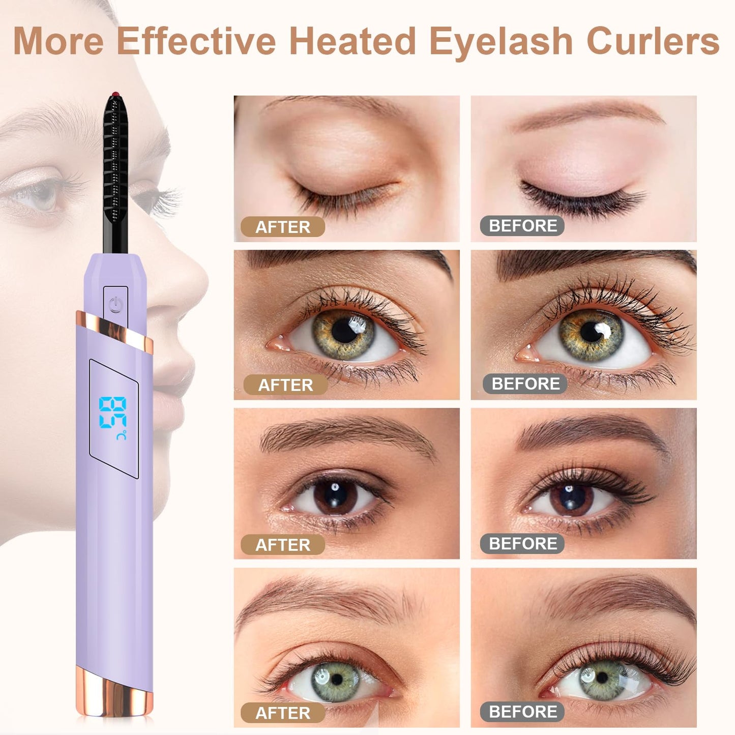 Heated Eyelash Curlers, Electric Eyelash Curlers, Rechargeable Lash Curler with Eyelash Comb for Makeup Natural Curling Eye Lashes and 24 Hours Long Lasting - Purple 2024 Updated Model B