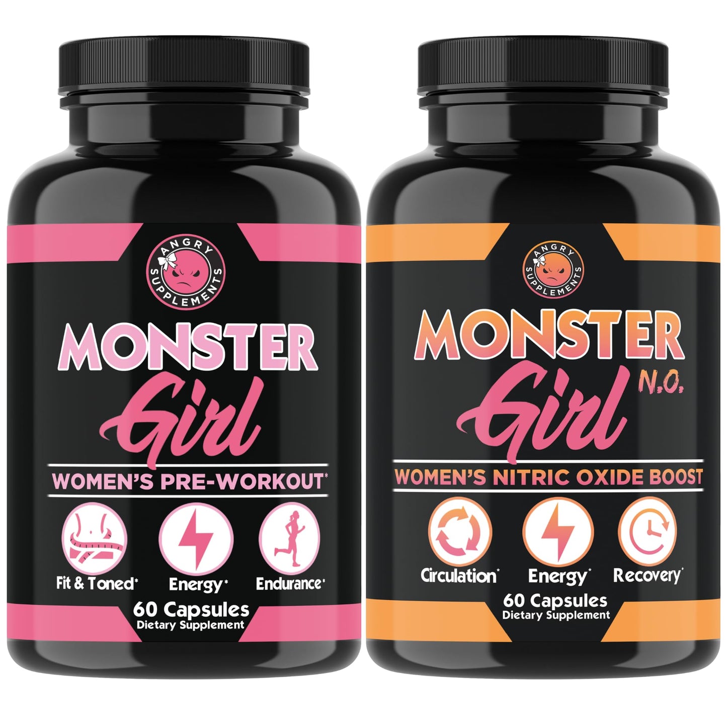Angry Supplements Monster Girl N.O. Women’s Nitric Oxide Booster, Boost Energy, Increase Circulation, Powerful Workouts & Quick Recovery w. L-Arginine & L-Citrulline (2-Pack, Combo)