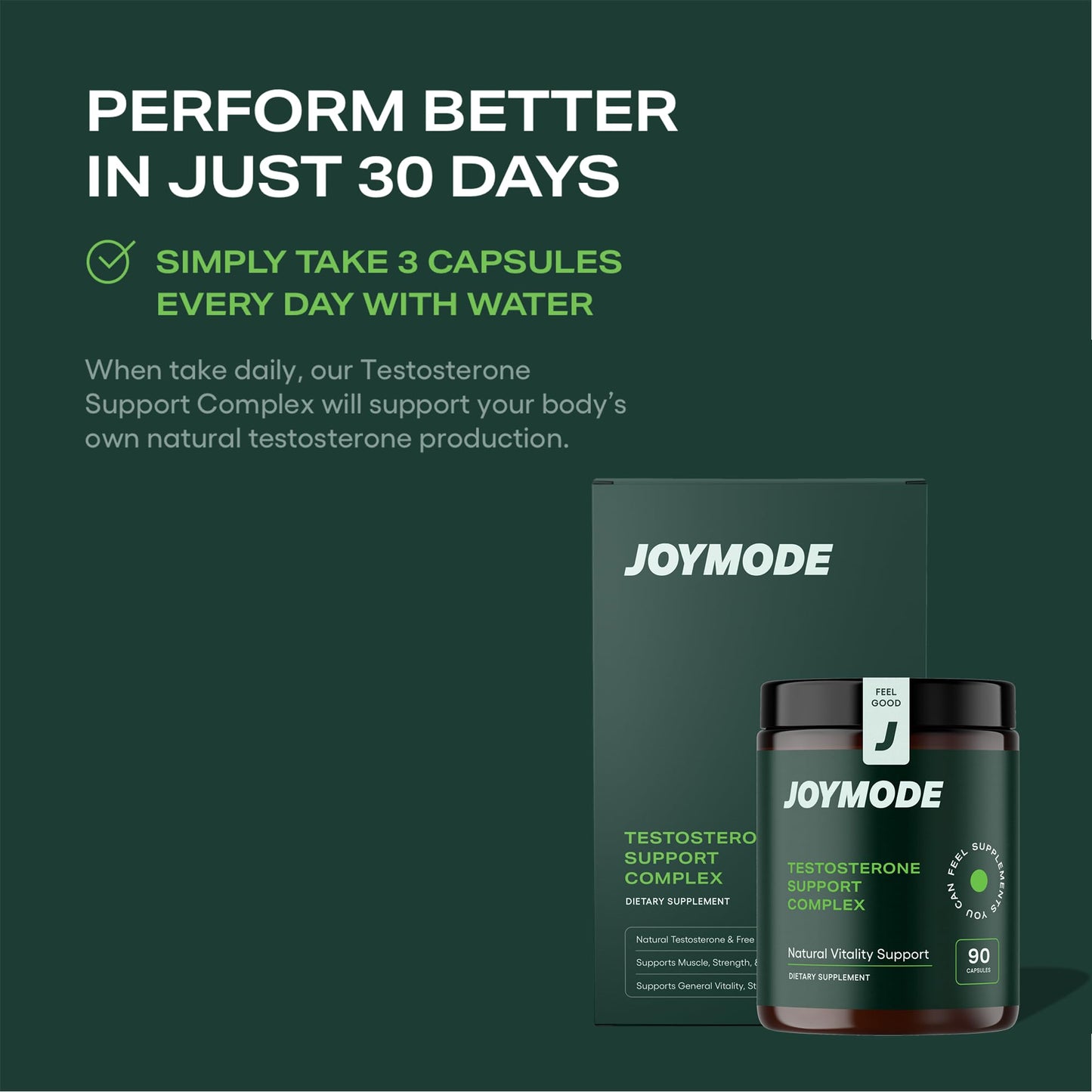 JOYMODE Testosterone Support Complex (90ct) -Natural Supplement for Men w/Ashwagandha, DIM, Magnesium, Zinc & Boron