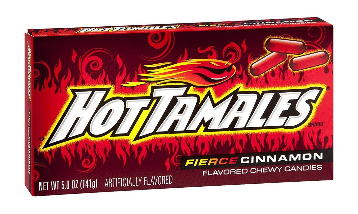 Hot Tamales Candy Fierce Cinnamon Flavored Original Red Chewy Gummy Gluten Free FatFree Intense Bites Ignite Your Taste Buds with Bold Bursts of Heat Box Muchai Card 2 Pack Theater Boxes