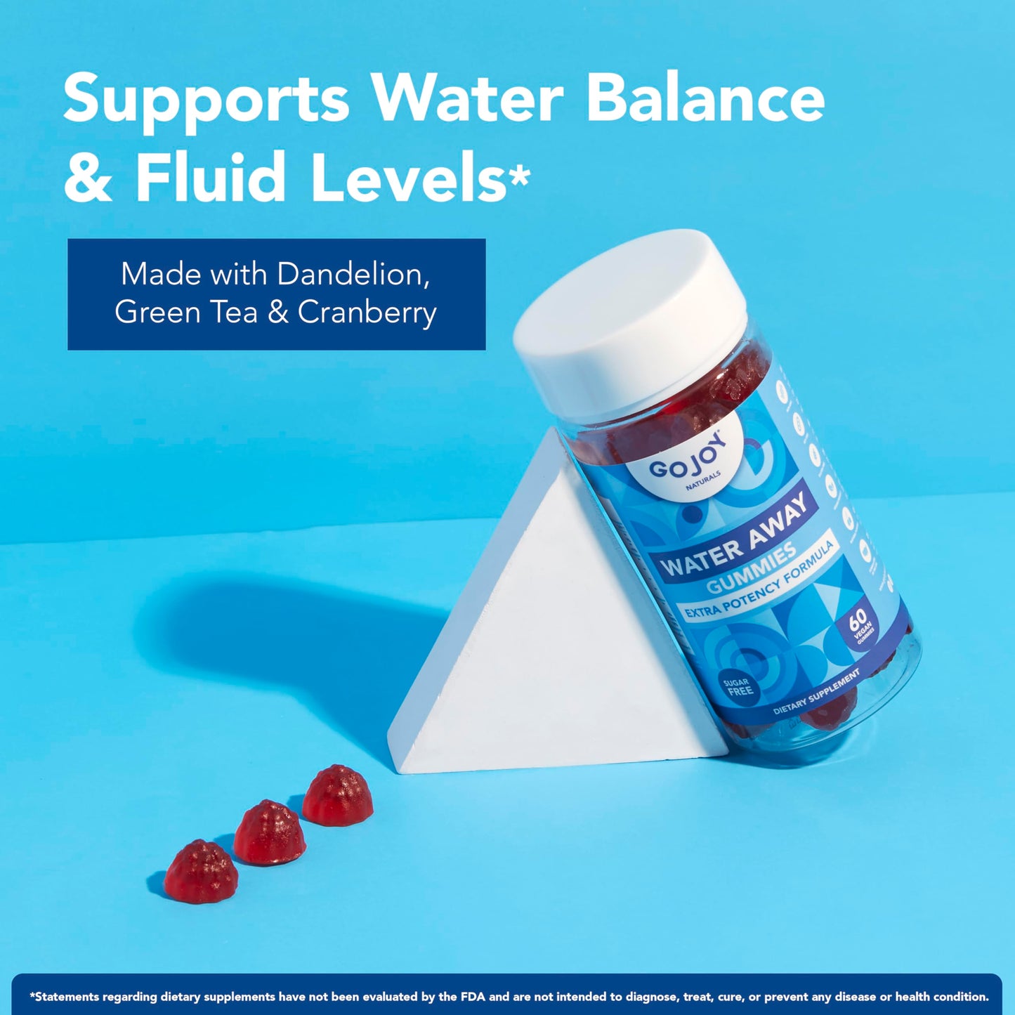 GOJOY Water Away Gummies - Natural Diuretic Support for Water Retention & Hydration Balance - Herbal Formula with Dandelion - 60 Vegan Gummies