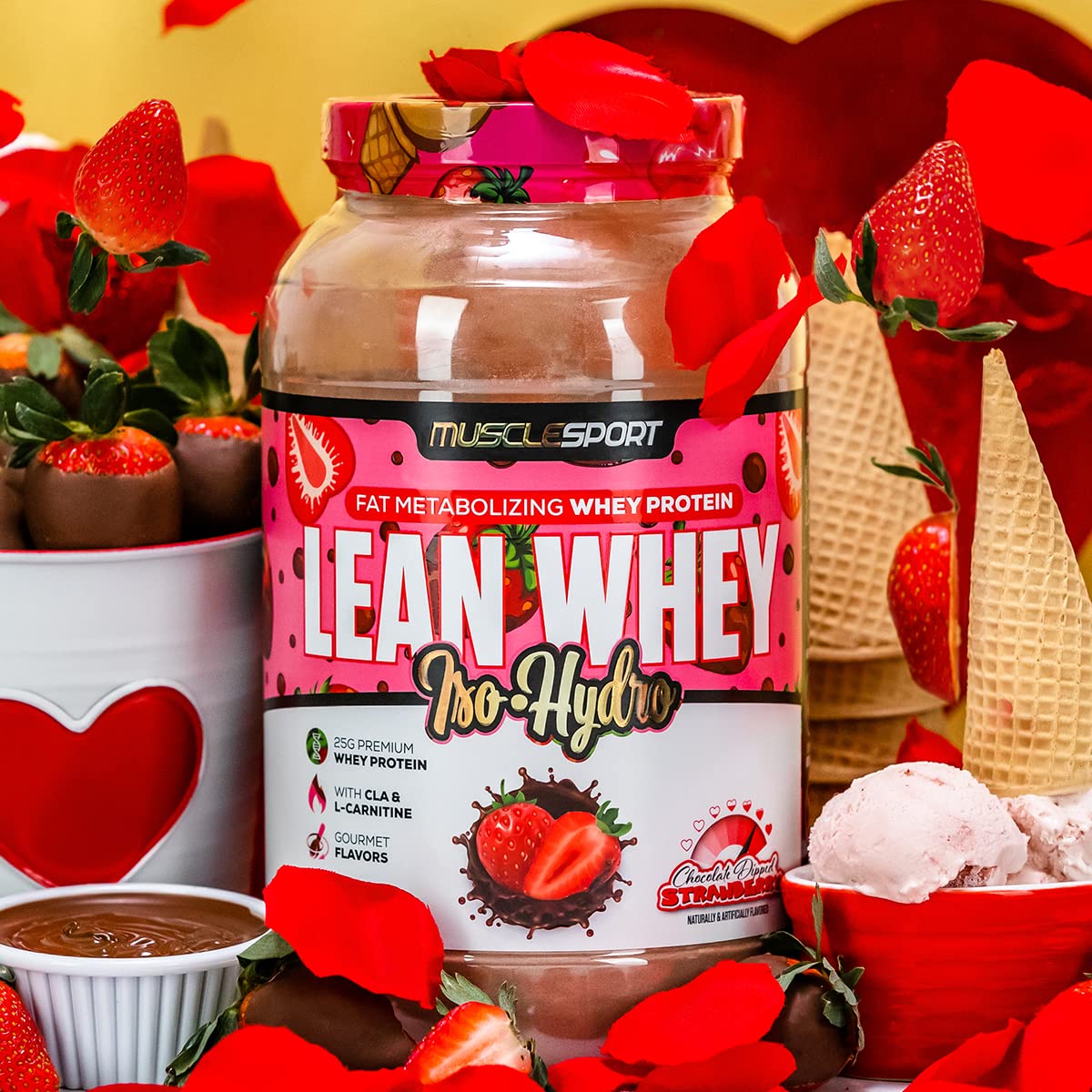 Musclesport Lean Whey Revolution™, Whey Protein Isolate with Hydrolyzed Whey - Low Calorie, Low Carb, Low Fat, Incredible Flavors - 25g Protein per Scoop (2LB, Chocolate Dipped Strawberry)